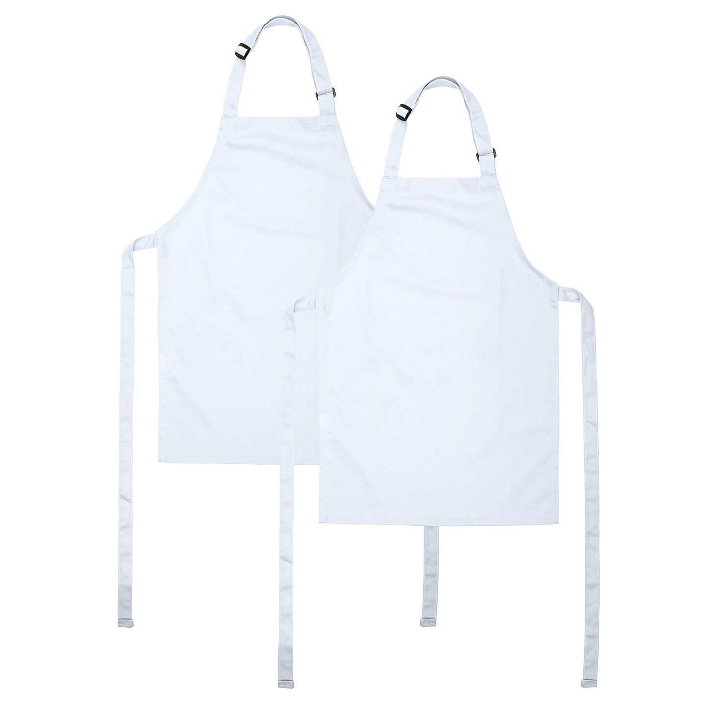 ONEOMI Kids Apron, Small, 100% Cotton with an Adjustable Strap to fit All Ages, Ideal for Cooking, Baking, Painting, Decorating, Party, Chef, Art and Classroom Children Apron (2, White)