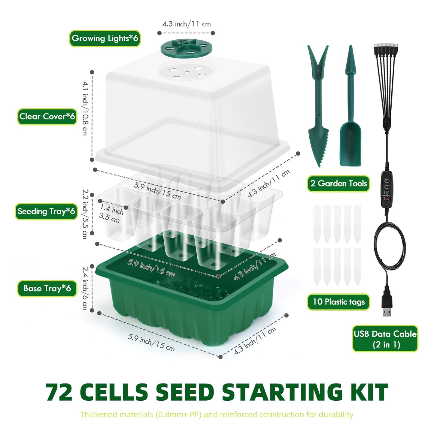 PilavAloo Seed Starter Tray with Grow Light, 6-Pack 72 Cell Seed Starter Trays, Germination Tray with Humidity Dome, Timing, Adjustable Brightness for Starting Vegetable, Flower, Indoor Herb Garden