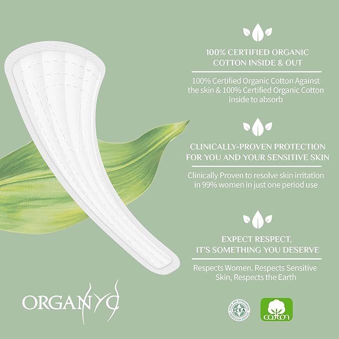 Organyc 100% Certified Organic Cotton Inside and Out Tanga Thong Panty Liners, Ultra Thin Liners for Women, Light Flow, 24 Count