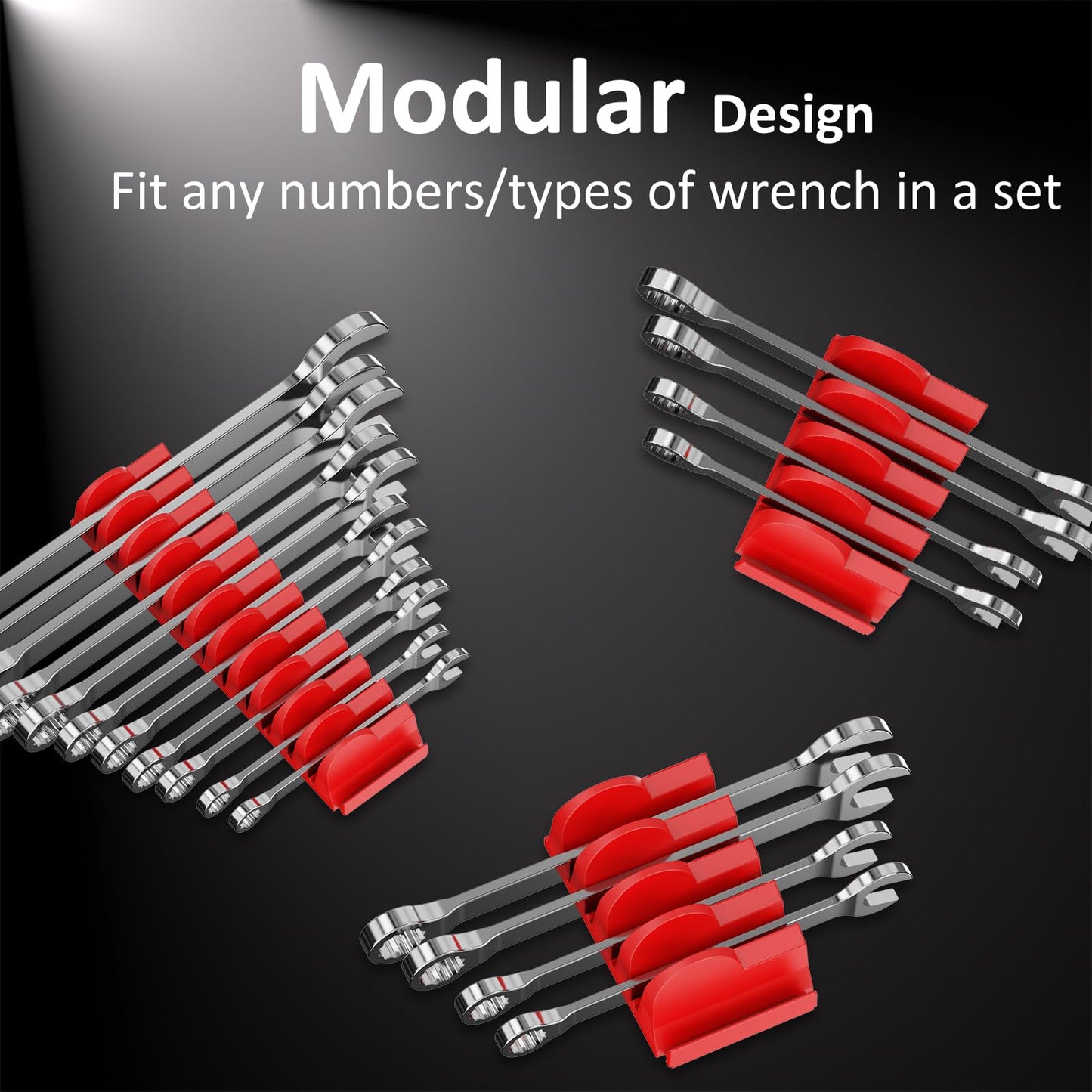 48 pcs Magnetic Modular Wrench Organizers for Tool Drawers - Wrench Rack with Metric&SAE Labels, Perfect Tool Storage Holder with Magnet. Gift for father, brother and boyfriend (Red with magnets)