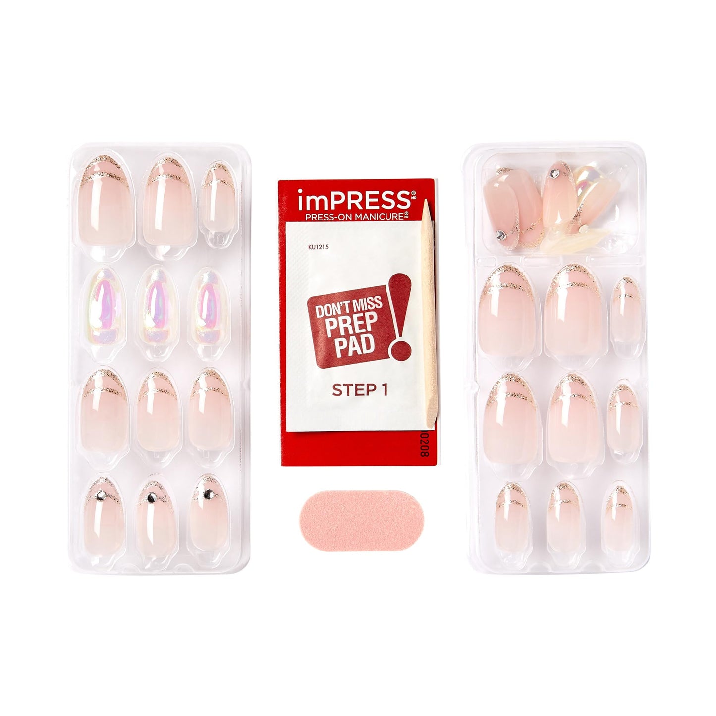KISS imPRESS Press-On Manicure Premium Collection Fake Nails - All My Love, Pink, Aurora, Medium & Almond Shape, Easy To Apply, Super Hold, Chip Proof, Smudge Proof, No Dry Time, Durable | 30 Count