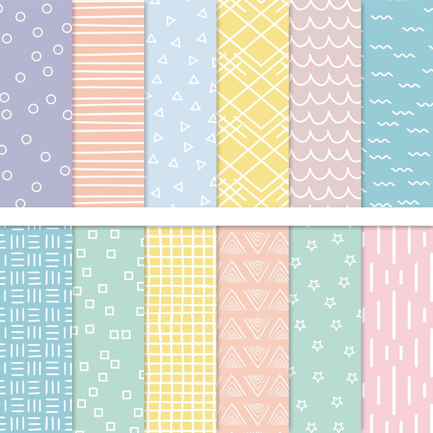Whaline 60 Sheets Pastel Doodle Pattern Paper Stripe Wave Star Double Sided Scrapbook Specialty Paper for Spring DIY Crafts Card Making, 5.5 x 8.3 Inch