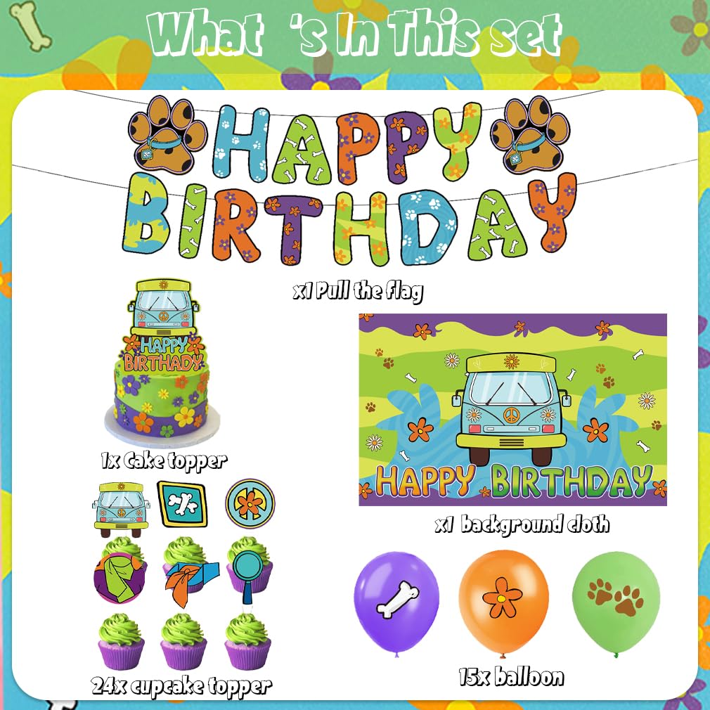 42pcs Scooby Dog Birthday Party Decorations Includes Cake Toppers,Cupcake Toppers, Banner, Backdrop, Balloons - Dog Theme Party Supplies Set for Baby Shower