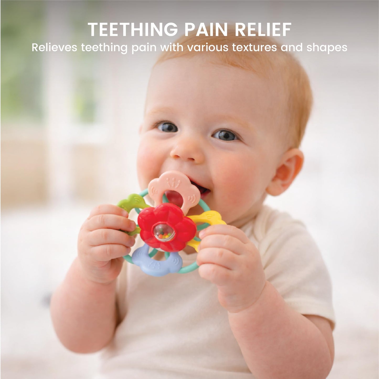 Lulyboo Flower Rattle Teether: BPA-Free Silicone with Textured Petals, Built-in Rattle Beads and 360° Twist. Soft, Flexible Design soothes Gums While Supporting Sensory and Motor Skill Development