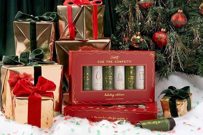 Biodegradable Christmas Confetti Poppers – 6 Pack Holiday Party Poppers & Stocking Stuffers