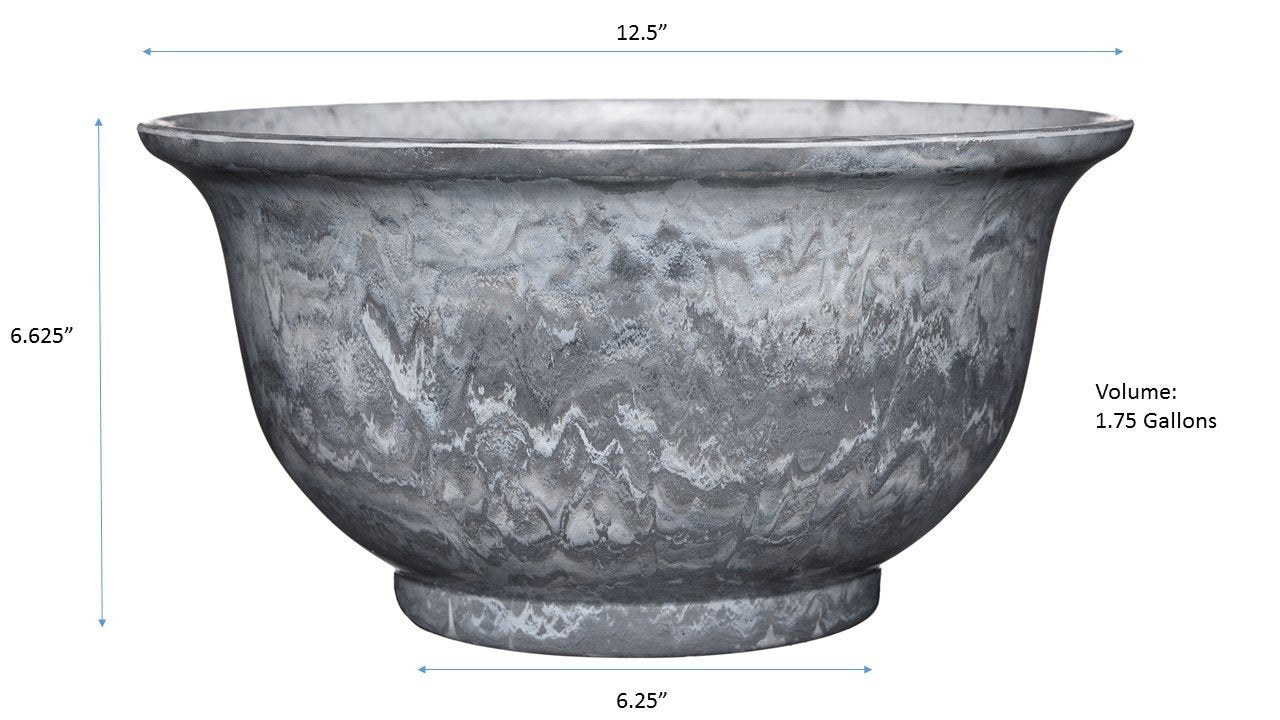Classic Home and Garden Venetian Deep Bowl 12.5" Planter, Gray Granite