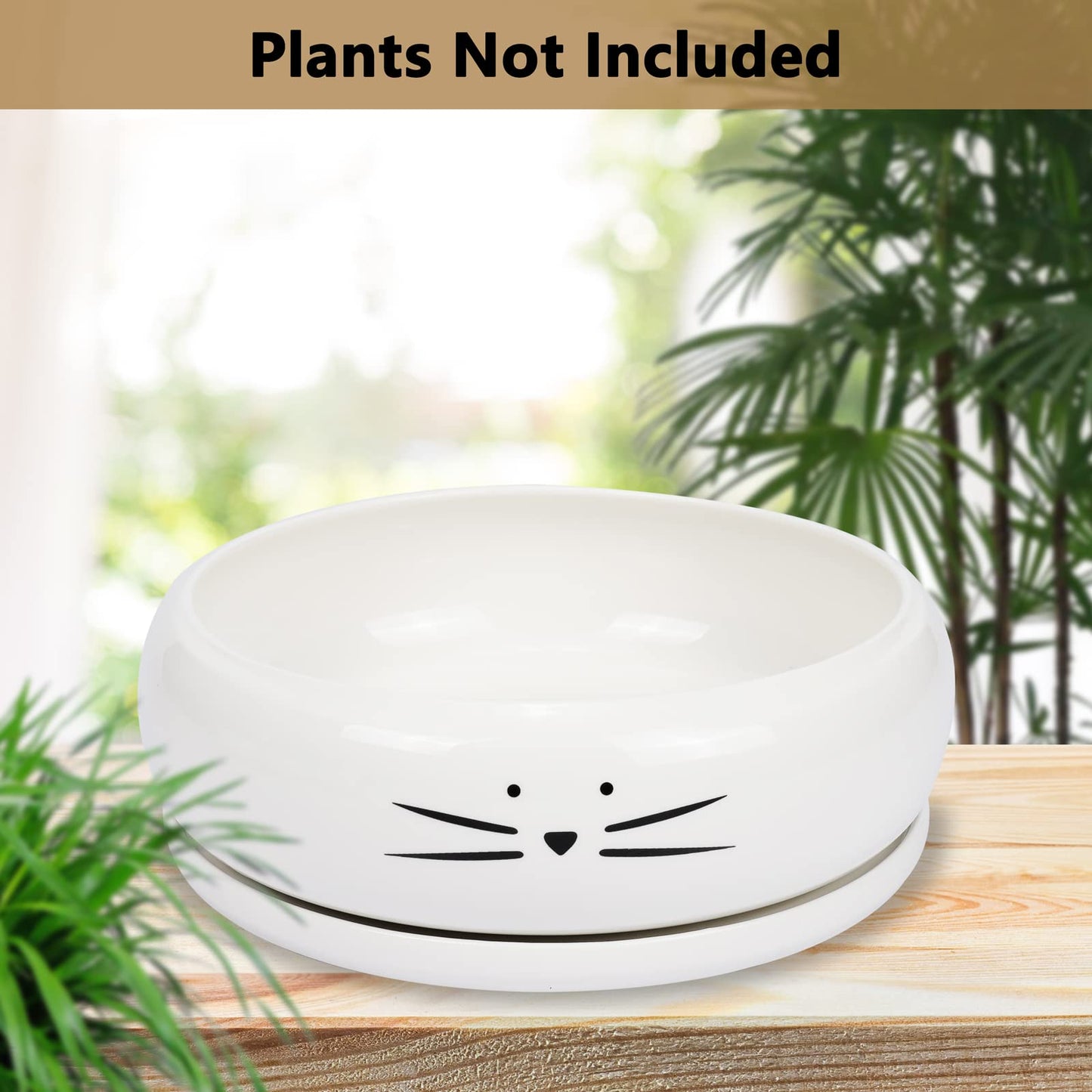 Koolkatkoo 8 Inch Large Cute Cat Ceramic Succulent Planter Pots with Removable Saucer Unique Porcelain Cactus Planters Decorative Flower Pot for Cat Lovers White