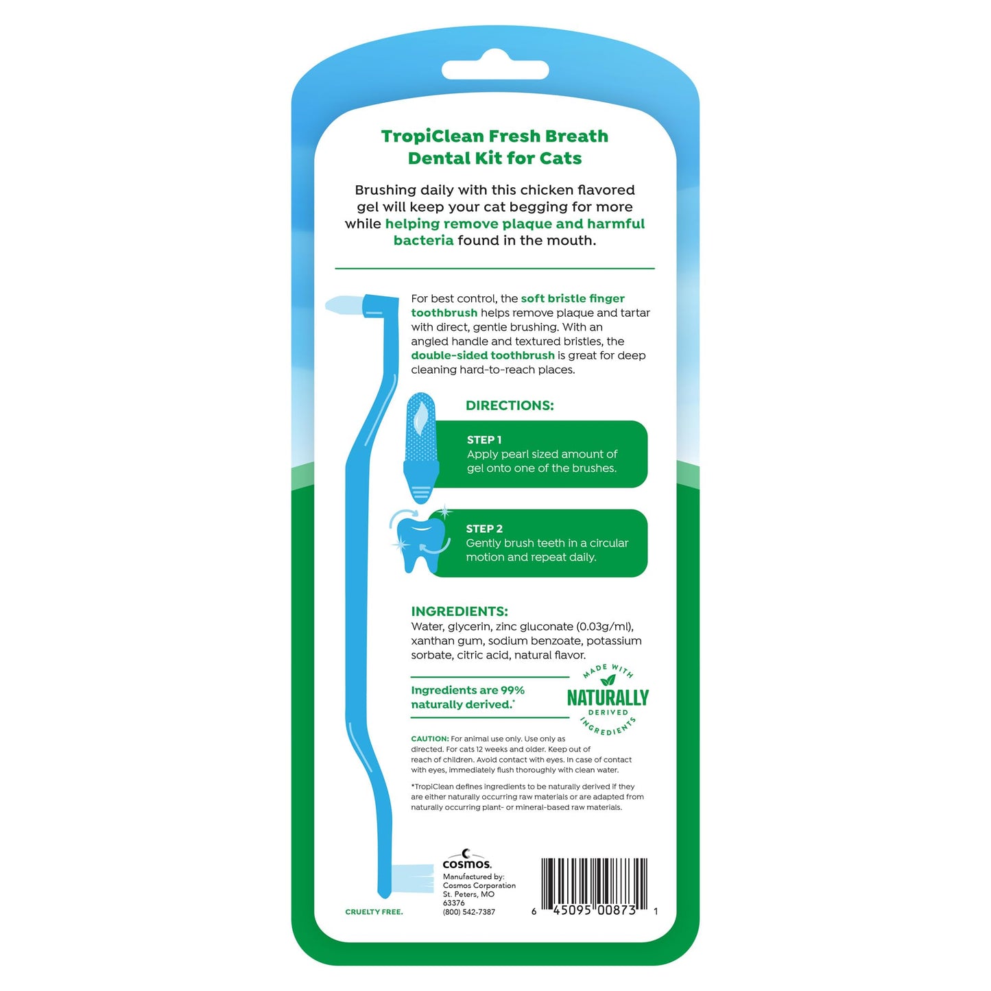 TropiClean Fresh Breath Cat Toothbrush and Toothpaste Kit, Cat Teeth Cleaning & Breath Freshener Solution, Complete Dental Care