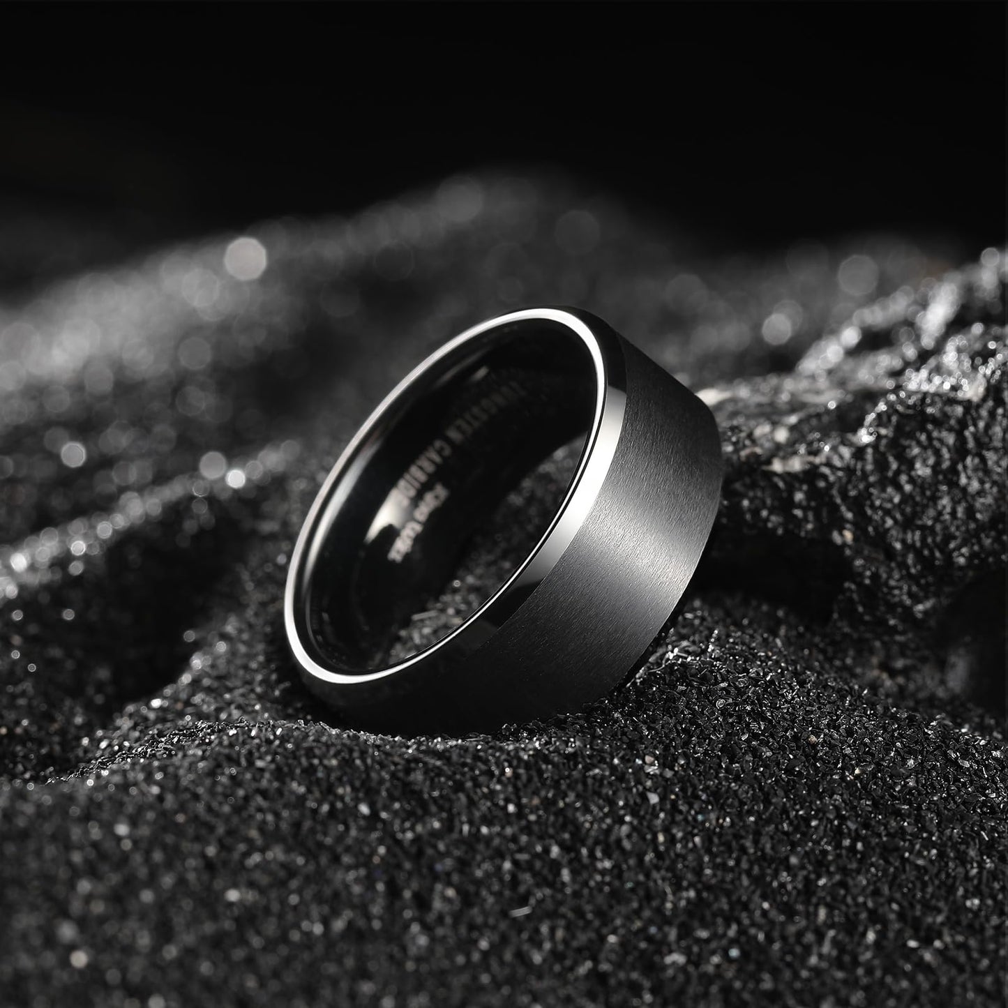 King Will 8mm Men's Black Wedding Ring - Brushed Matte Surface, Beveled Polished Edge, Comfort Fit Size 11