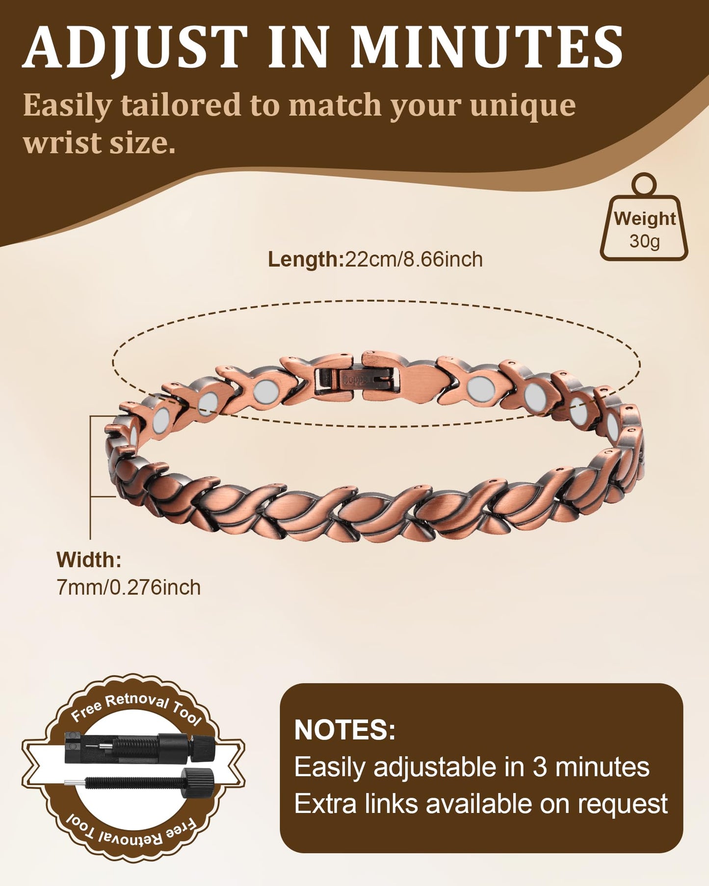 Fashtour 99.99% Pure Copper Magnetic Bracelet and Ring Set for Women, Heart Wire Design Adjustable Jewelry with 3800 Gauss Magnets, Elegant Gift Box (Fishtail)
