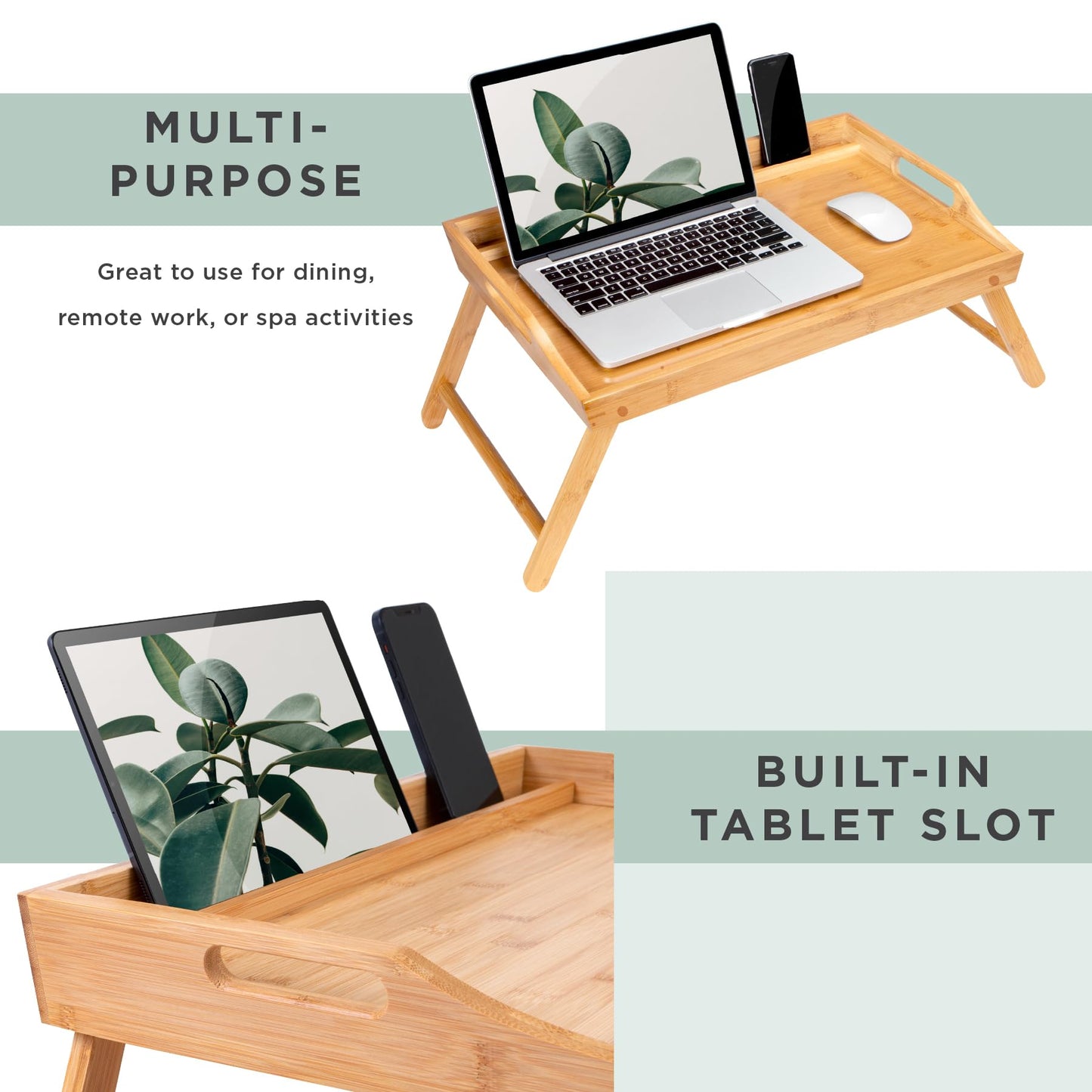 ROSSIE HOME Bamboo Bed Tray with Phone Holder, Extra Large Lap Desk for Laptops up to 17.3 Inches – Natural – Style No. 78107