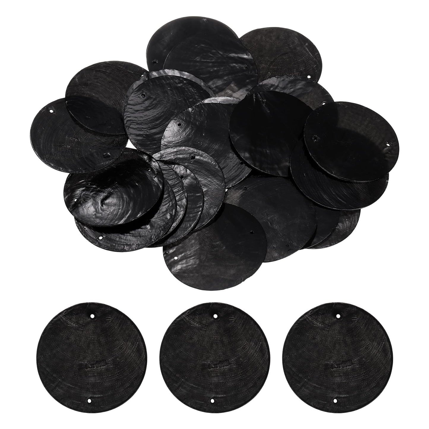 uxcell 50Pcs 50mm Round Capiz Sea Shells, Round Natural Capiz Shells Discs Charm with Hole for Seashell Wind Chimes Curtain Home Decoration, Black