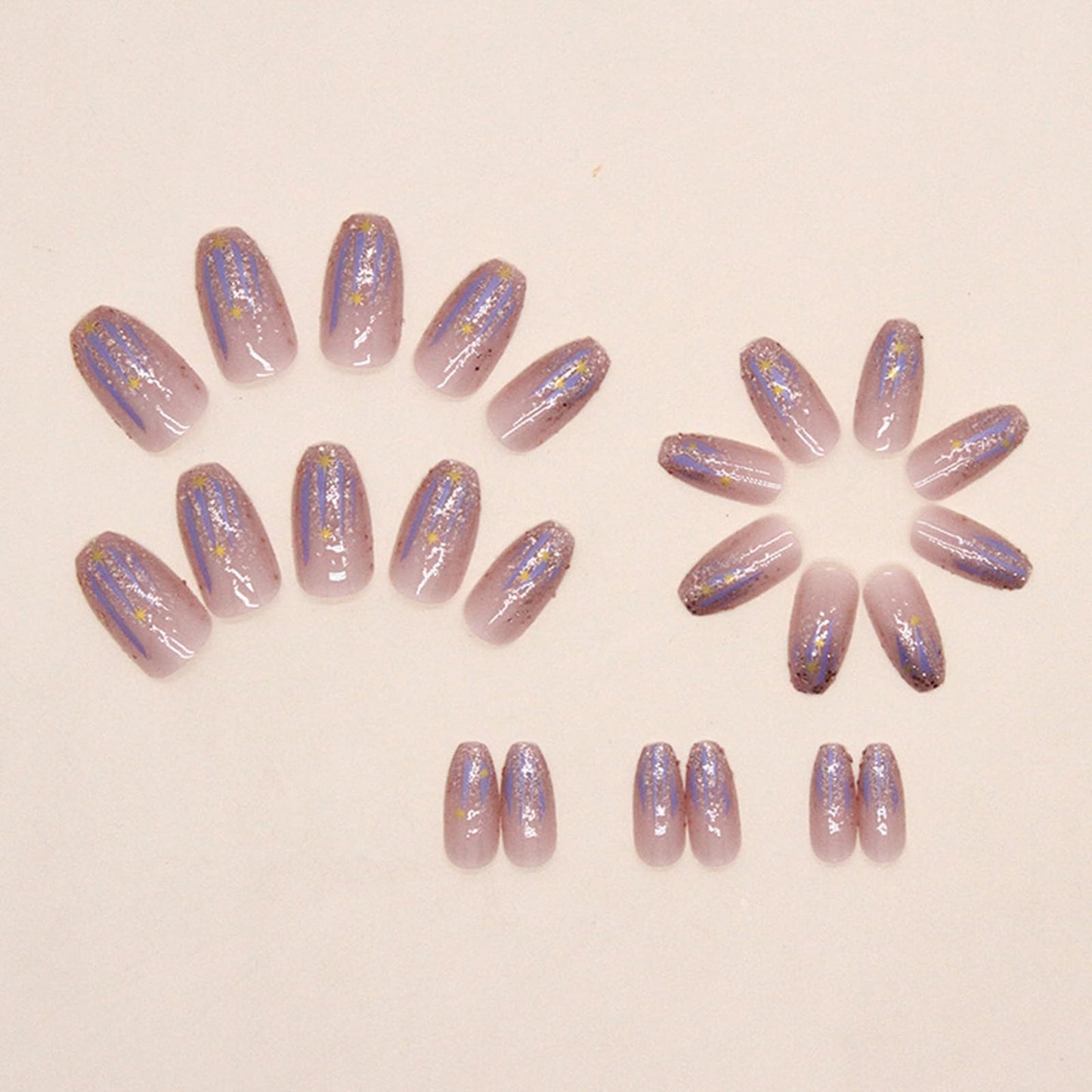SINHOT Press on Nails - Medium Coffin Glossy Glue on Nails, Purple, 24 pcs