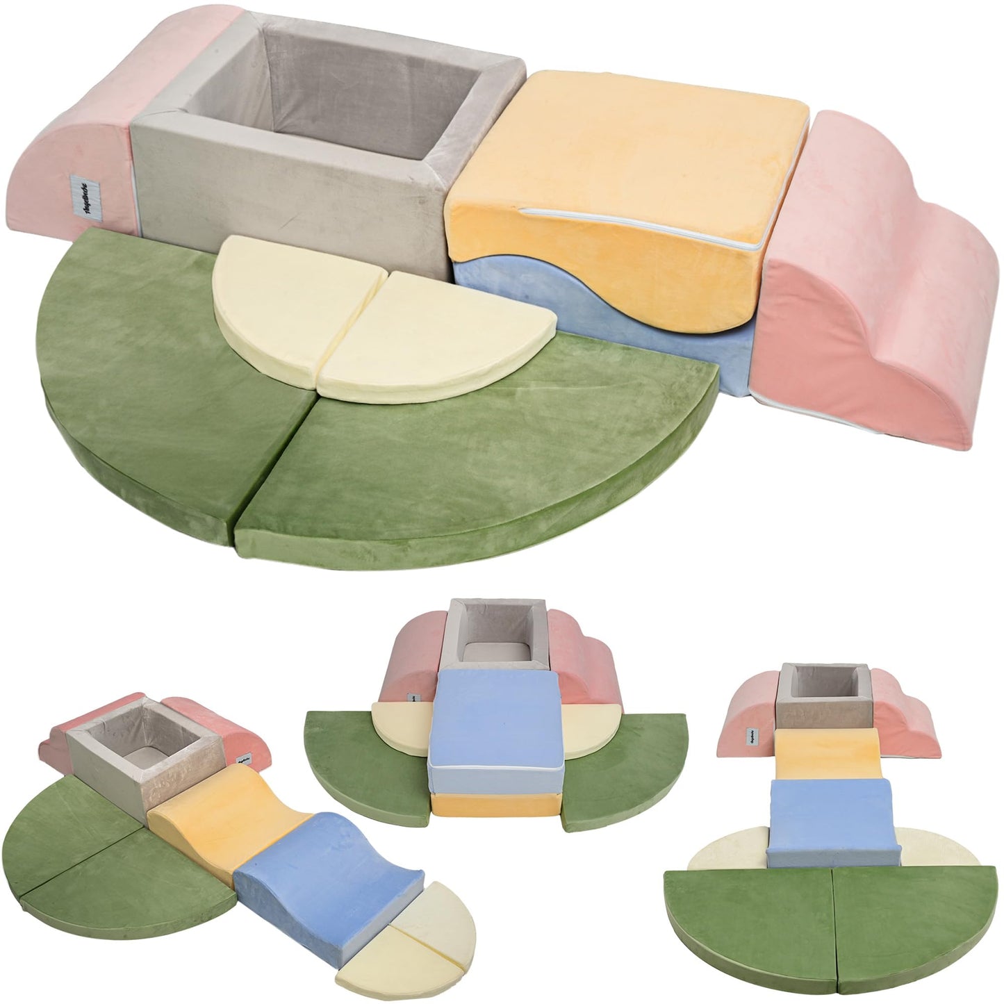 ANGELBECKE Foam Climbing Blocks with Ball Pit for Toddler, 9-Piece Soft Toddlers Climbing Toy Indoor for Kids Crawling, Soft Play Set Playground