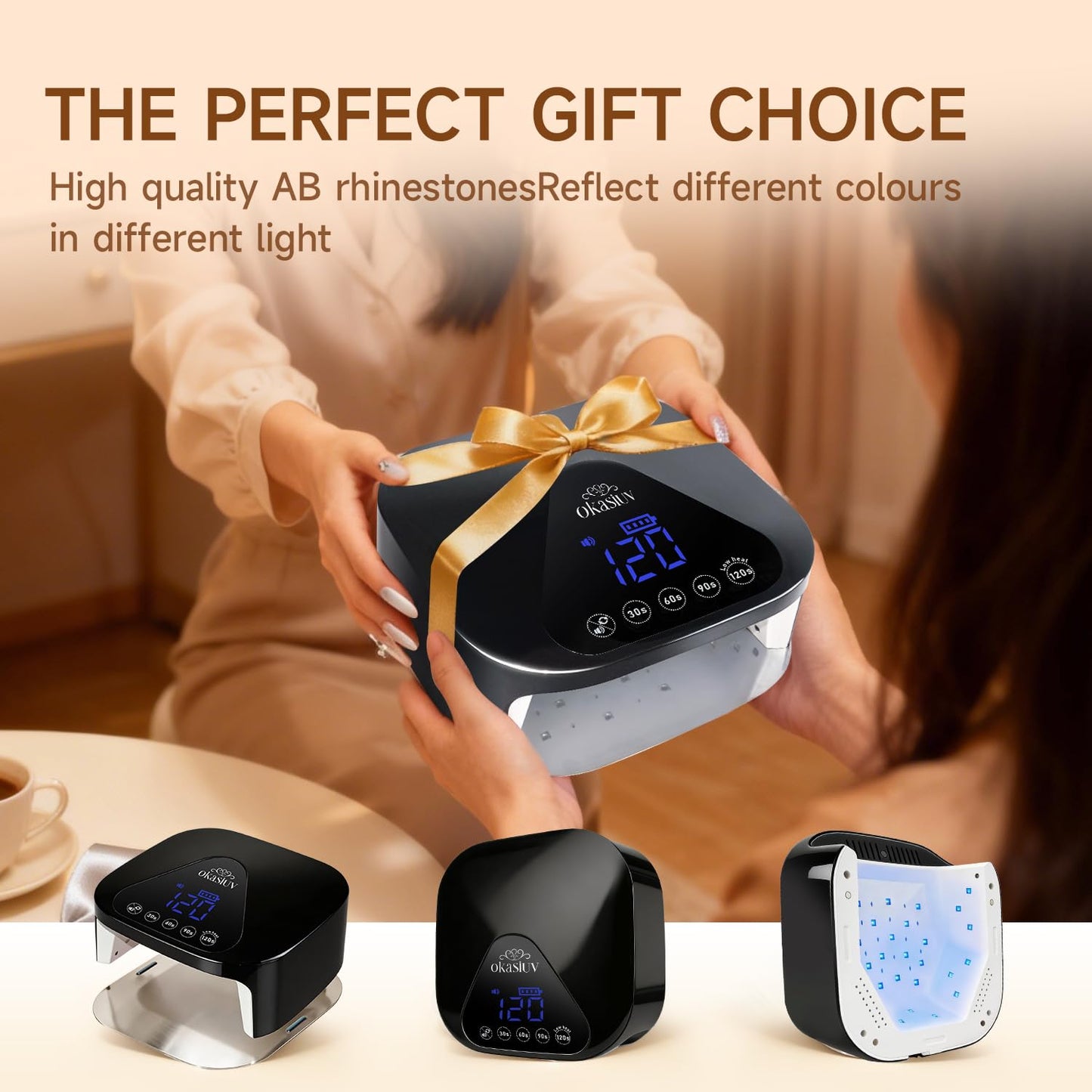 Okasiuv UV LED Nail Lamp with UV Gloves,Magnetic Metal Mirror Base Cordless Nail Dryer, Gel Polish Curing Light with 4 Timers,Touch Control Display,Auto Sensor for Professional Salon & Home