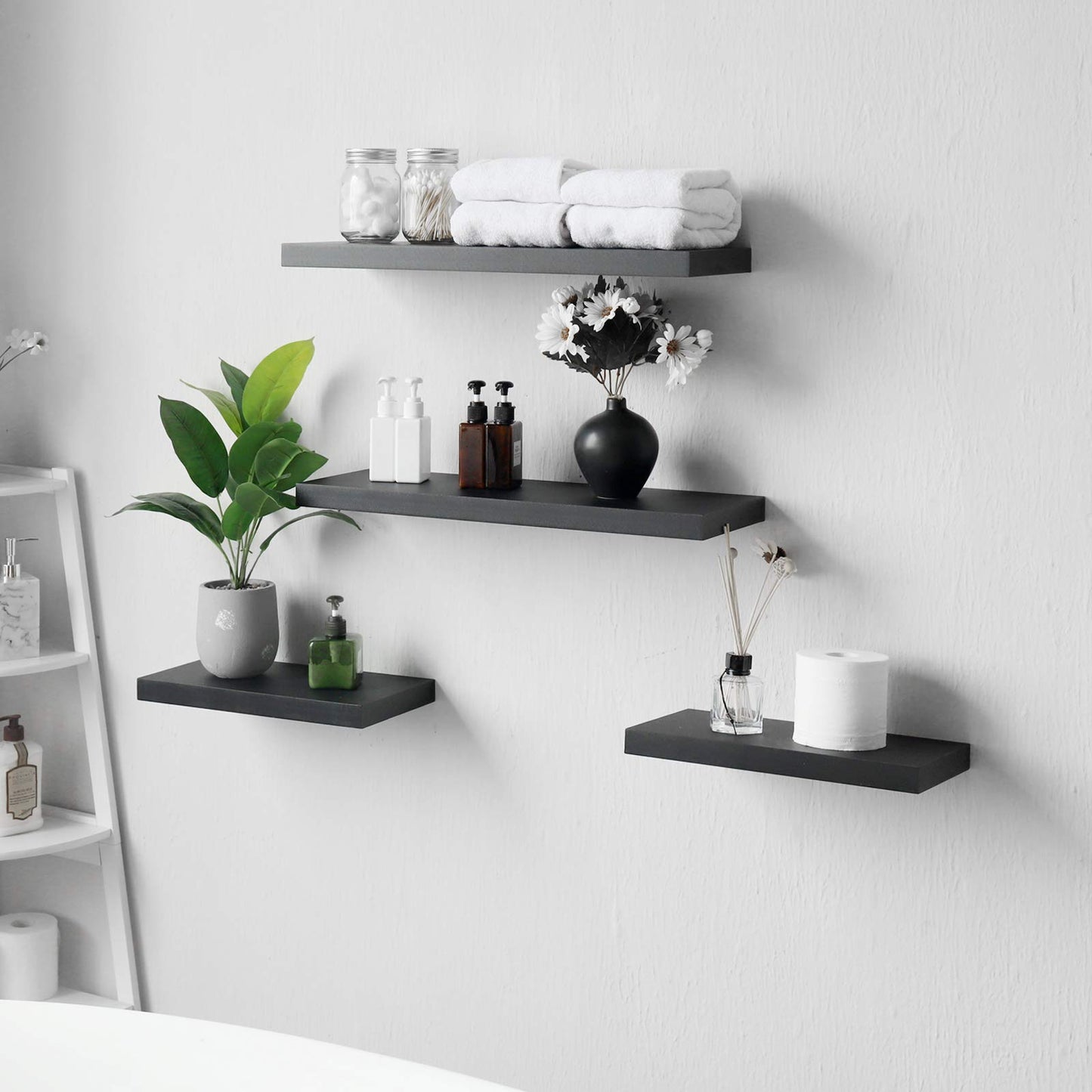 WELLAND Set of 2 Floating Shelves Wall Mounted Shelf, for Home Decor with 8" Deep (Black, 15 inch)