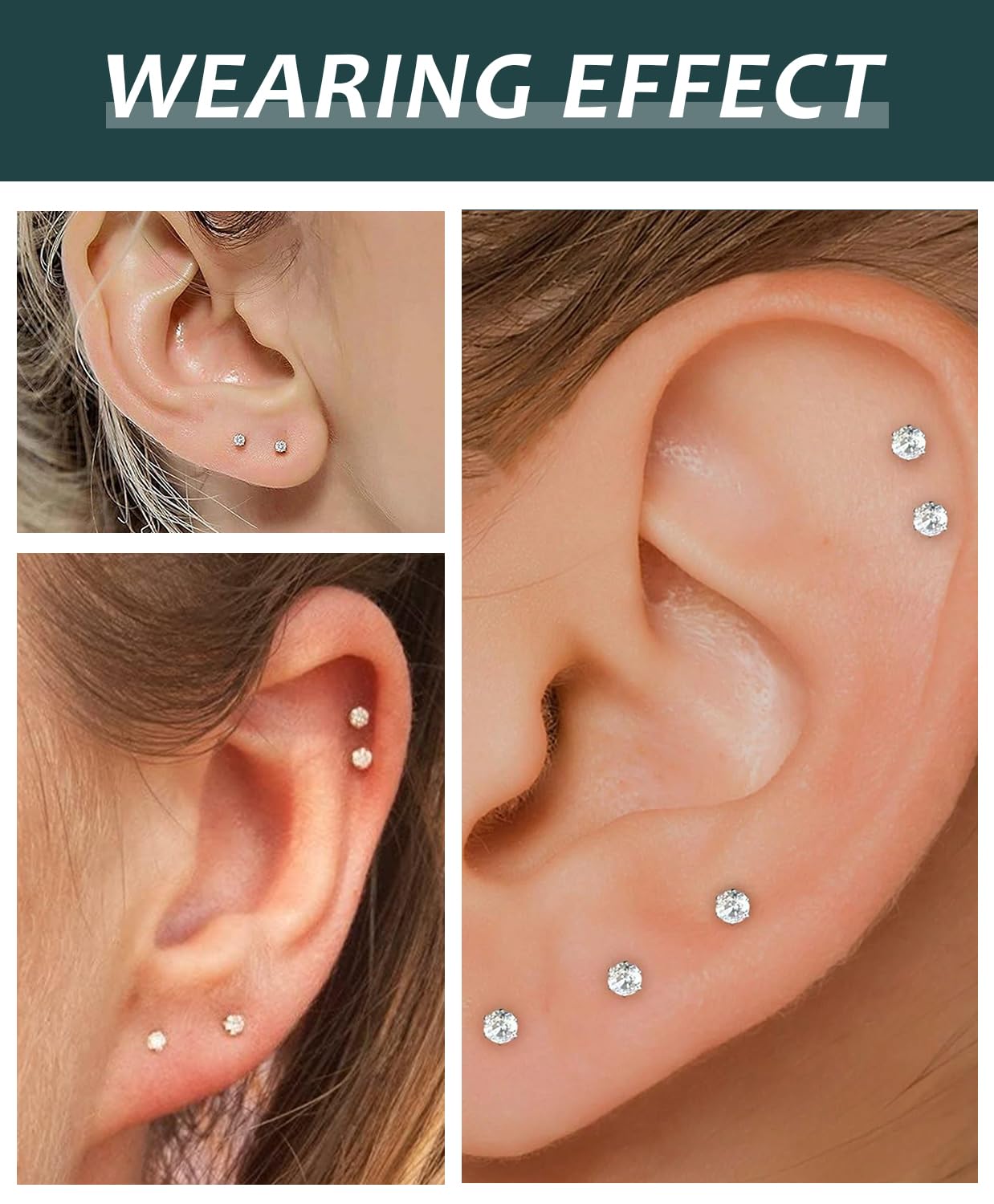 10 Pairs Tiny 2mm Stud Earrings Set for Women Men, Surgical Steel 20G Small Stack Round Cubic Zirconia Earrings for Multiple Piercing, Hypoallergenic Piercing Studs for Sensitive Ears Gold & Silver