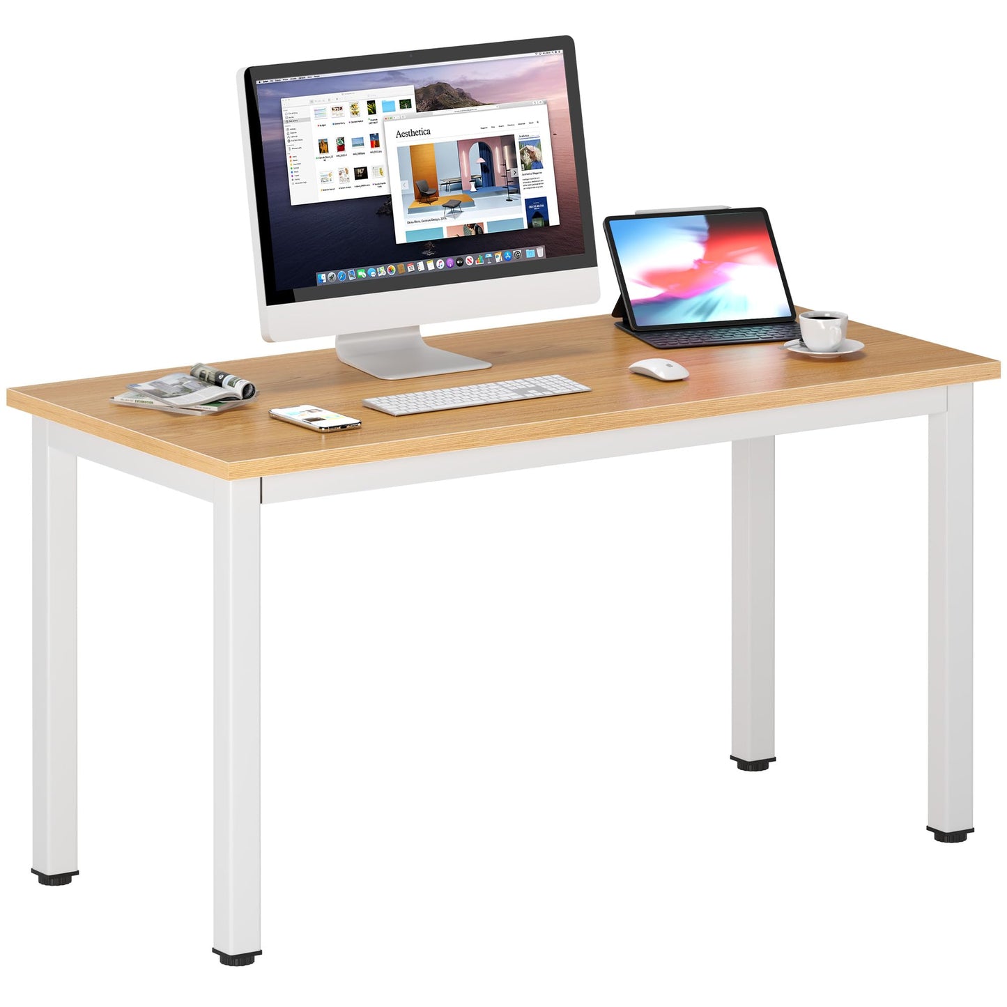 DlandHome 47 inches Medium Computer Desk, Composite Wood Board, Decent and Steady Home Office Desk/Workstation/Table, BS1-120TW Teak and White Legs, 1 Pack