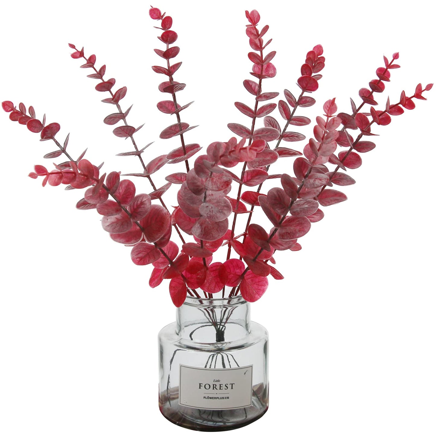 Tinsow Real Touch Leaf Artificial Eucalyptus Stem Faux Eucalyptuses Wedding Bouquet Centerpiece Home Decor (26, Red)