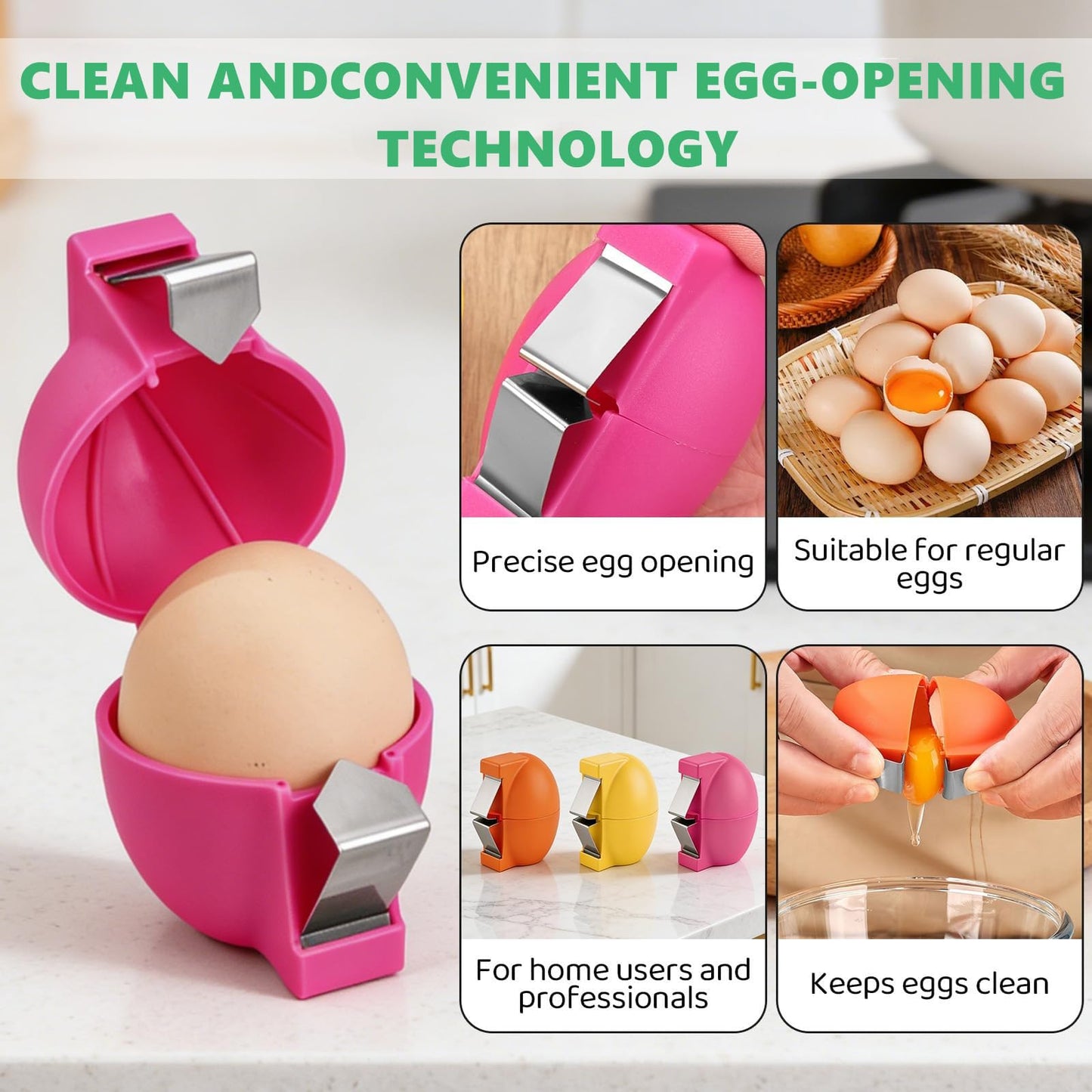 2026 New 3Pcs Stainless Steel Egg Shell Opener, Multifunctional Egg Cracker Tool for Raw & Hard-Boiled Eggs, Handheld Kitchen Gadget for Easy Peeling, Separating & Home Baking