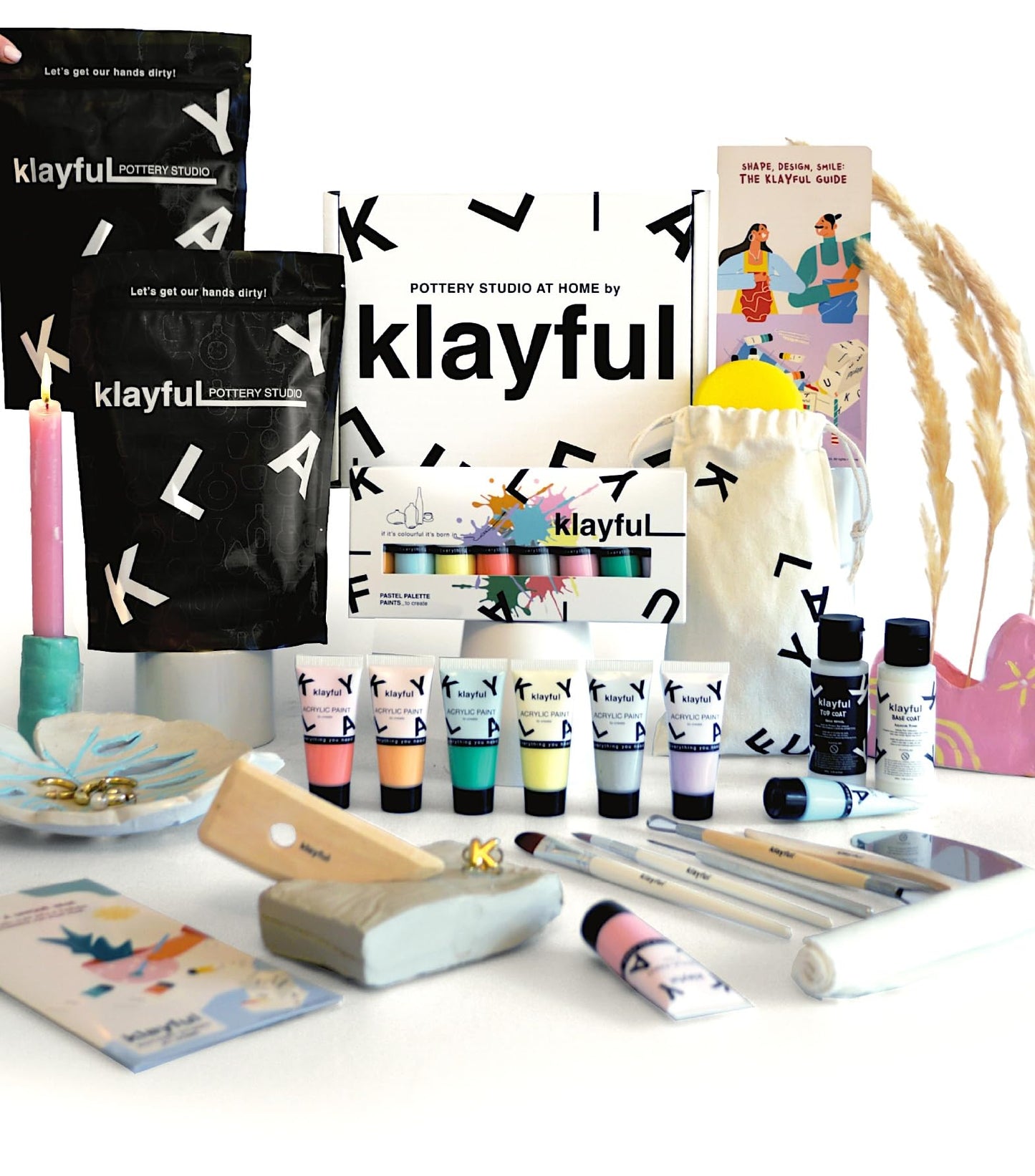KLAYFUL Pottery Kit for Adults – 6,6lbs Air Dry Clay Pottery Set with Tools, Paints & Brushes – DIY Arts & Crafts Kit for Beginners & Couples | Creative Gift Set for Relaxing Date Night Crafts