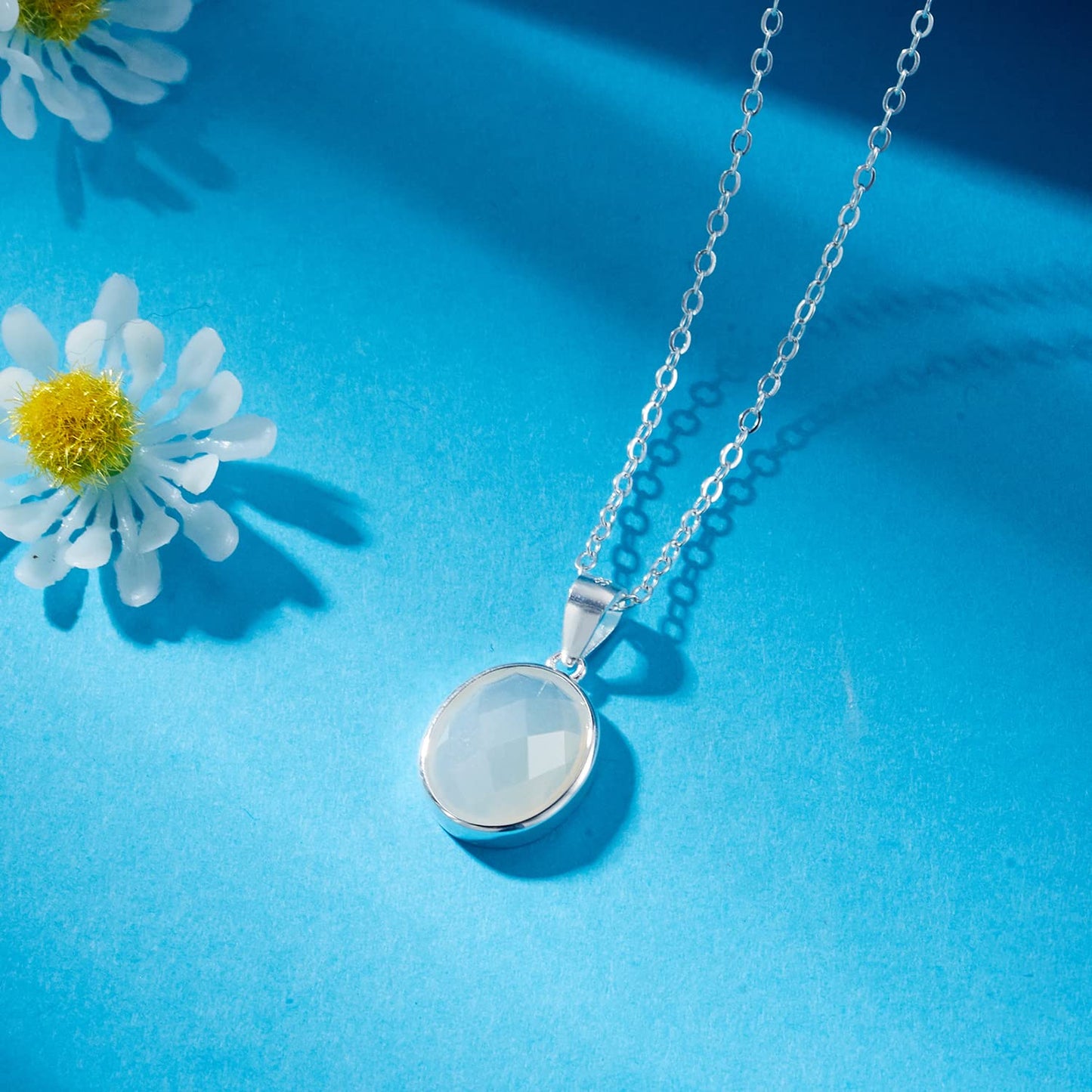 AmpleLove Sterling Silver White Moonstone Necklace New Beginnings Gifts for Women