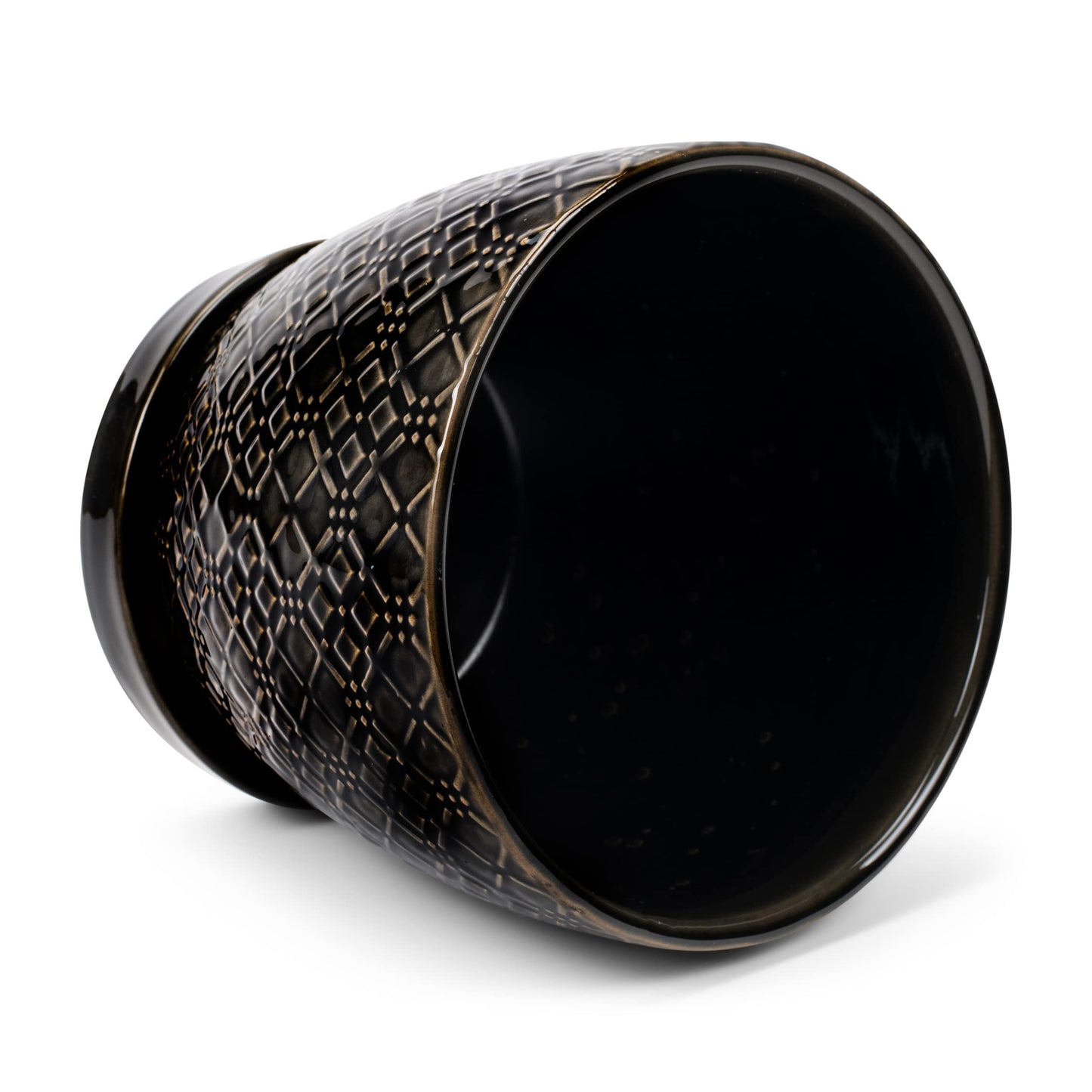 Napco Distressed Black Laser 6 x 6.5 Ceramic Table Top Planter Pot with Saucer