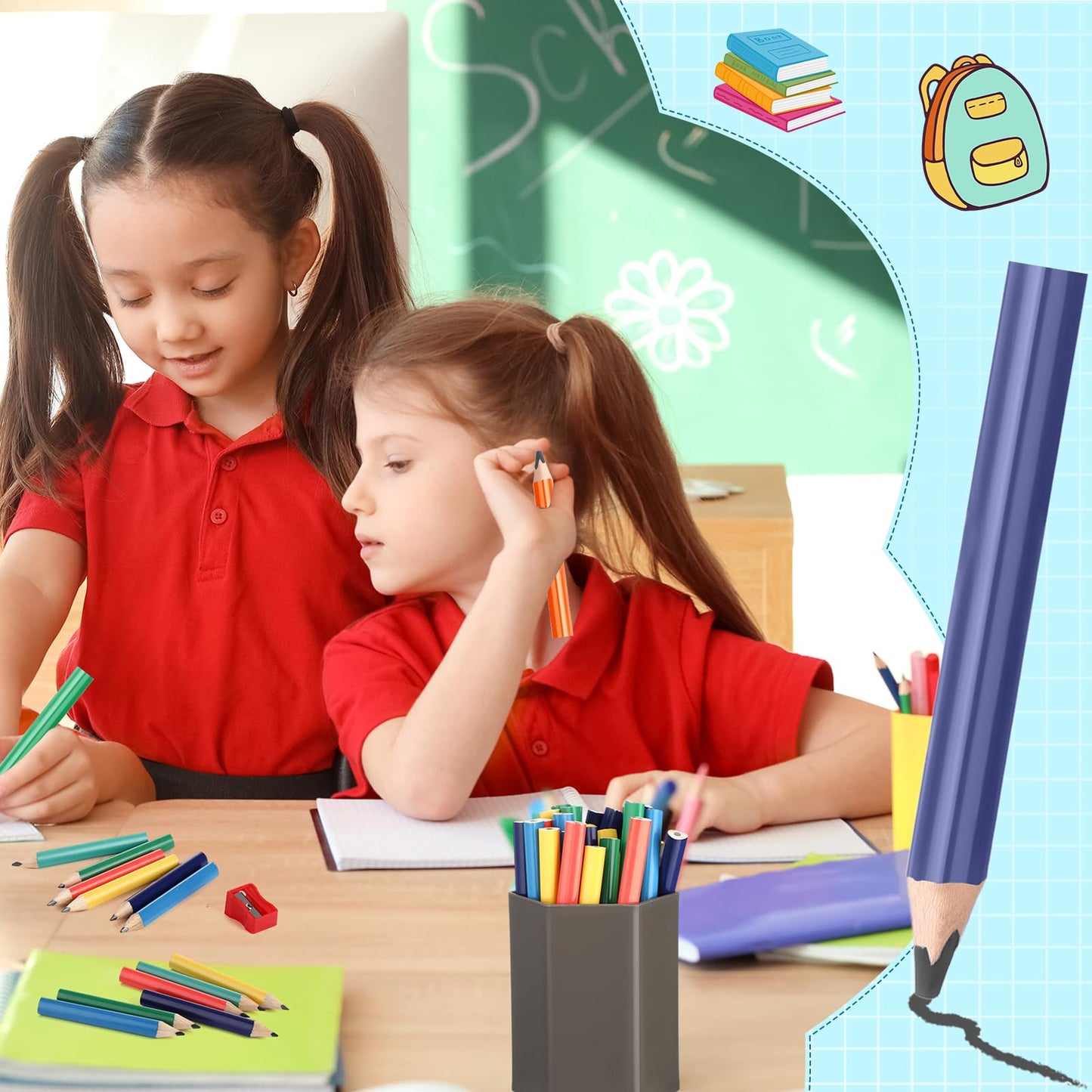 Spakon 96 Pcs Jumbo Pencils for Kid Bulk 3.5 Inch Wooden Triangle Short Fat Chunky Pencil with Sharpener for Student Toddler Preschooler Beginner Kindergarten Classroom Supplies
