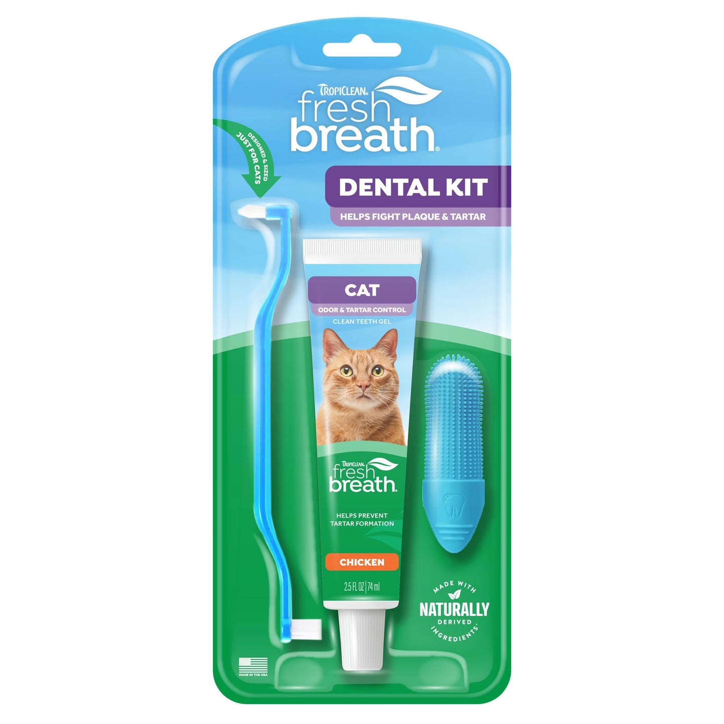 TropiClean Fresh Breath Cat Toothbrush and Toothpaste Kit, Cat Teeth Cleaning & Breath Freshener Solution, Complete Dental Care