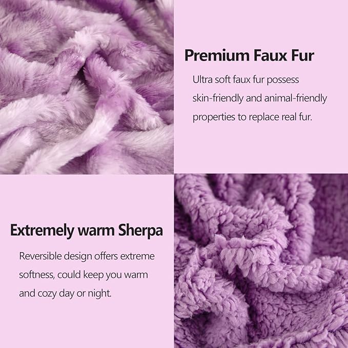 NEWCOSPLAY Super Soft Faux Fur Throw Blanket for Couch Light Purple Sherpa Fuzzy Plush Warm Blanket for Sofa Bed (Light Purple, Throw(40"x50"))