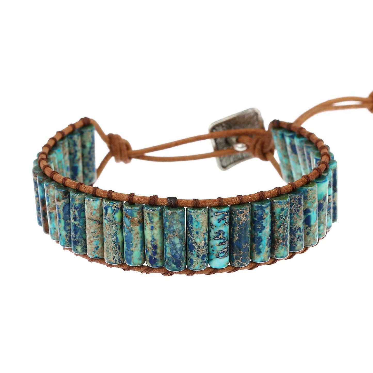Plumiss Boho Handmade Blue Imperial Jasper Bead Wrap Bracelet for Women Men