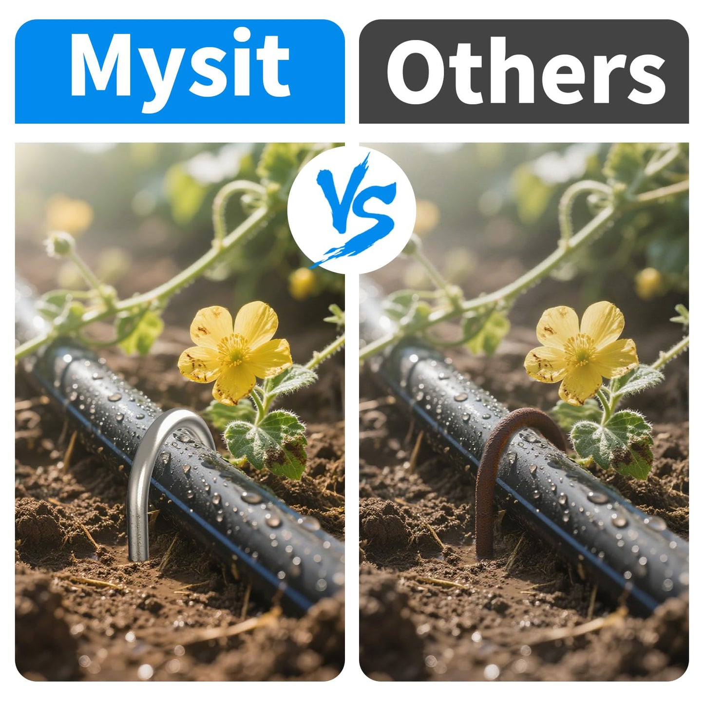 MySit 6 Inch 100 Pack U Shaped Garden Stakes, Heavy Duty 11 Gauge Galvanized Drip Irrigation Stakes Landscape Staples for 1/2" to 1-1/2" Soaker Hose, Weed Barrier, Yard Decorations, Fencing