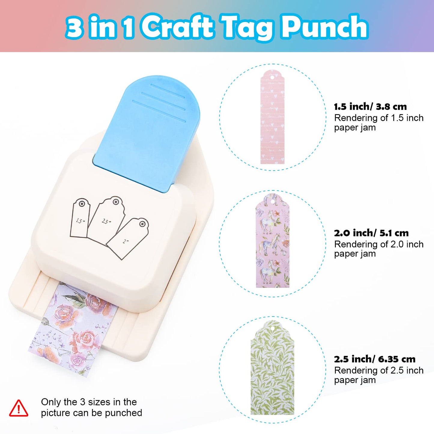 3 in 1 Craft Tag Punch, Windspeed 1.5/2/ 2.5 Inches Tag Shaped Paper Puncher Craft Tag Punch Gift Tag Paper Puncher with Rope/Scrapbooking Cards for DIY Arts Crafts