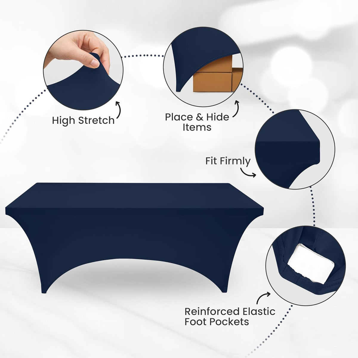 Utopia Kitchen 6ft Spandex Table Cloth Rectangle [1 Pack, Navy Blue] 200GSM Premium Stretch, Lycra, Washable and Wrinkle Resistant Table Cover Fitted for Event, Wedding, Banquet [72Lx30Wx30H Inch]