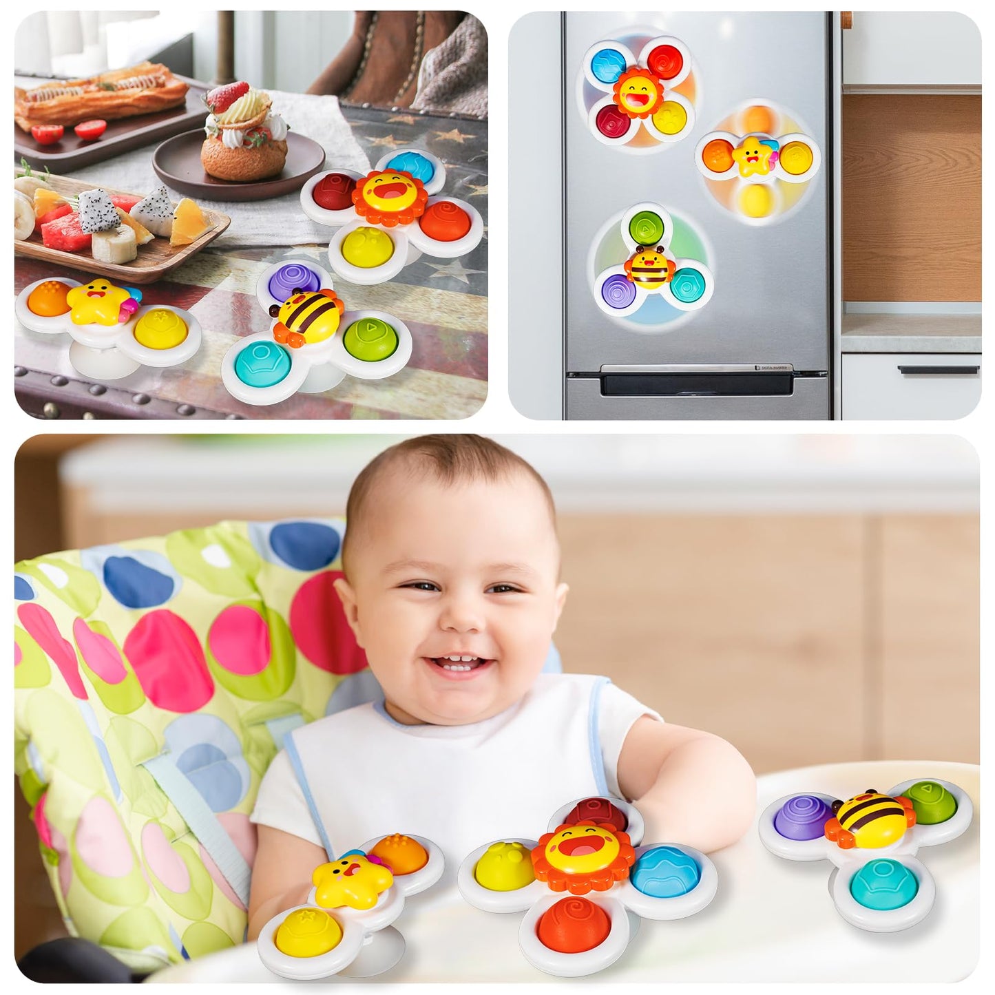 ALASOU 6 PCS Suction Cup Rotating Toys(3 Farm+3 Star) for Infant and Toddlers