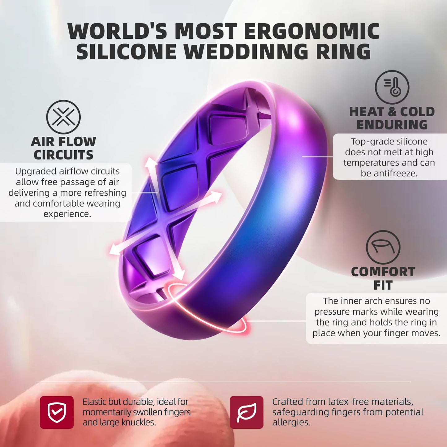 Egnaro Women's Engagement Rings, Silicone Inner Arc Ergonomic Breathable Design with half sizes, Rubber Wedding Band Rings，5.5mm Wide-2mm Thick