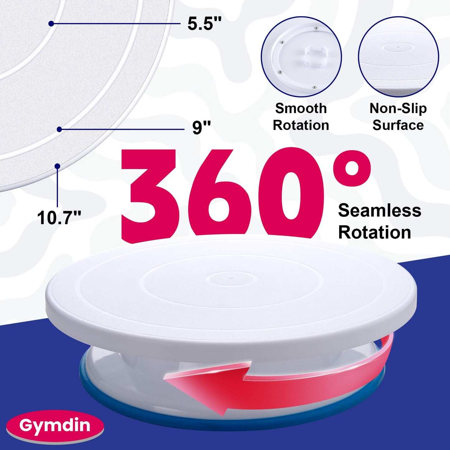 Gymdin 222 PCS Cake Decorating Kit - Includes Cake Turntable, Leveler, Piping Bags and Tips Set, 2 Frosting Spatulas, 3 Scrapers, 100 Cupcake Liners, Booklet and more Decorating Supplies