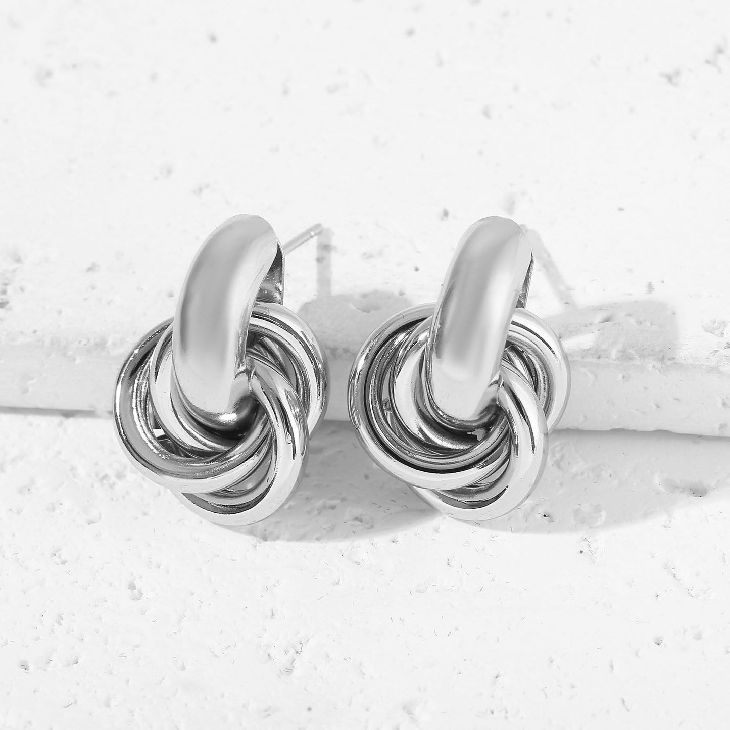Silver Knot Earrings Lightweight Twisted Link Drop Earring for Women