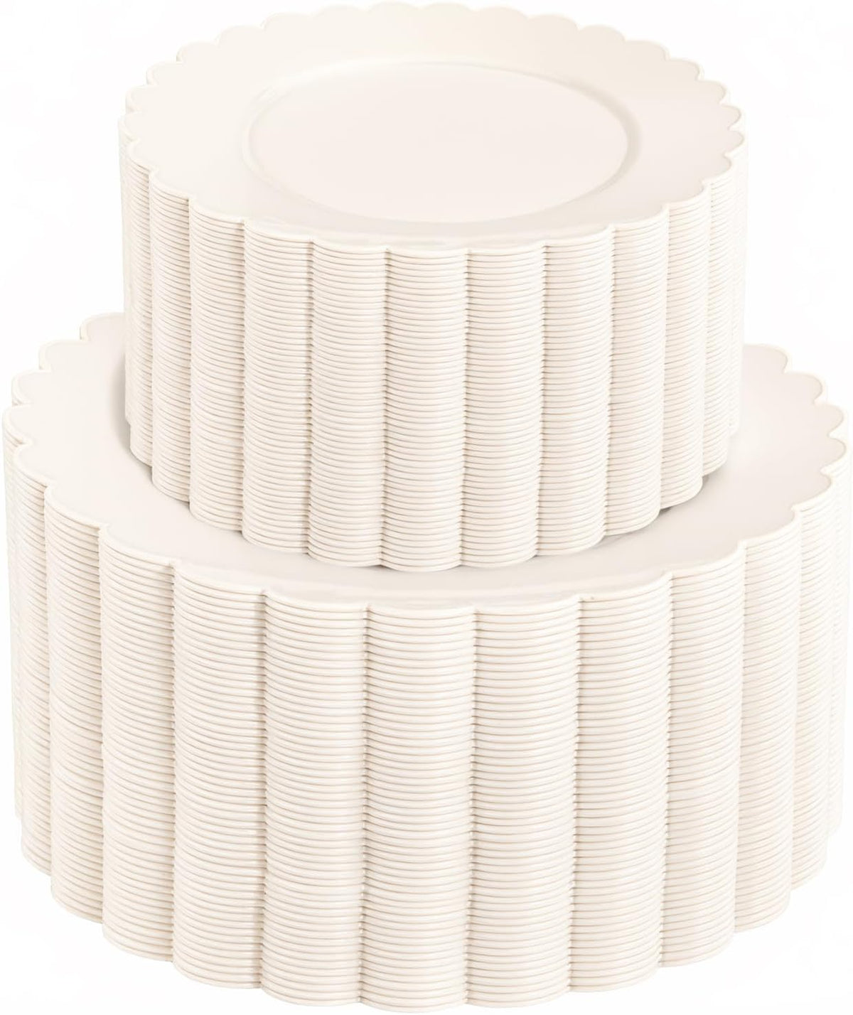 supernal 100pcs Ivory Plastic Plates Fancy Disposable Scalloped Plates for Party Heavy Duty for Party,Wedding,Brthdays Bridal Shower Plate Include 50 Plastic Dinner & Dessert Plate