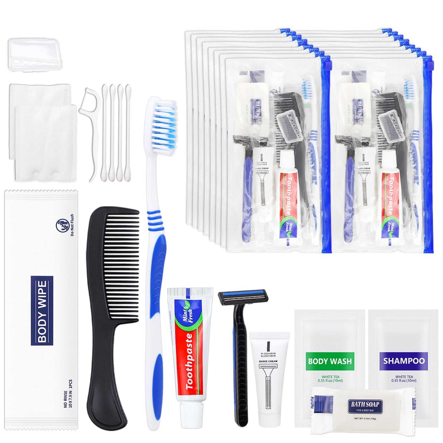 SLequipo Basic Toiletry Kits, Individually Packed, Personal Hygiene Bulk Homeless Care Package Supplies, Travel Size for Men Women Charity, Disposable Toothbrushes With Toothpaste Set
