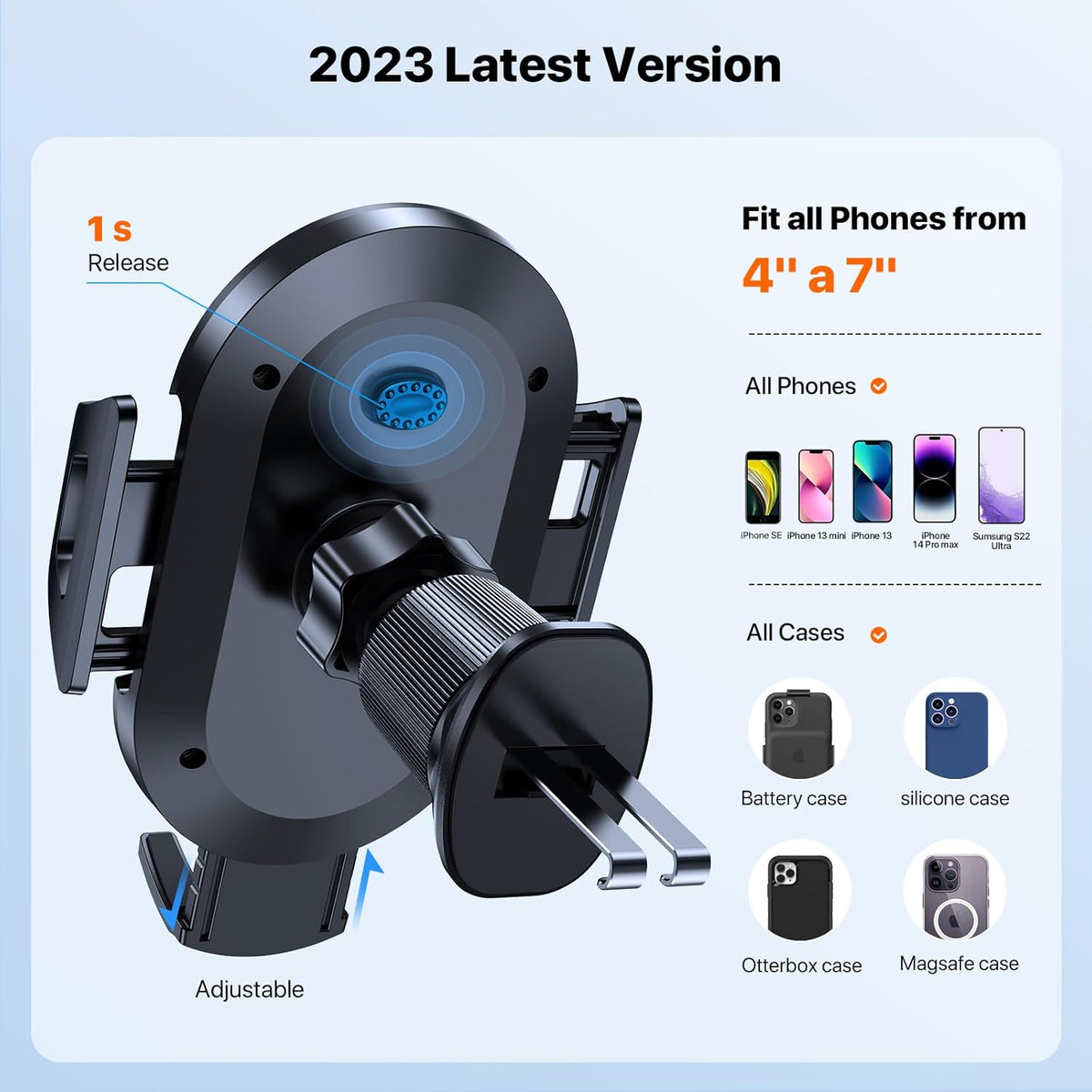 Miracase Phone Holders for Your Car, [Thick Case & Heavy Phone Friendly] Universal Cell Phone Car Mount, 3-in-1 Phone Mount for Car Dashboard Windshield Air Vent Fit for All Smartphones, Grey