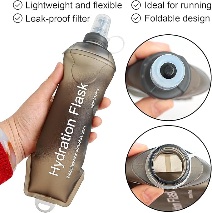 WILDREEDS 500ml Soft Flask, TPU Collapsible Soft Water Bottle for Hydration Pack, Running Vest, Folding Water Bottle for Hiking Cycling Climbing-2Pcs, Grey