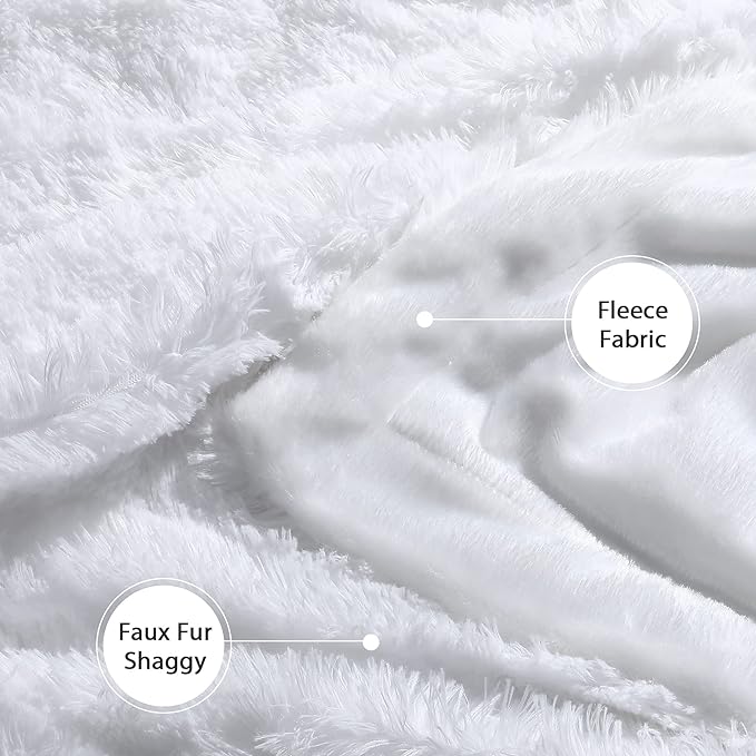 Tuddrom Decorative Extra Soft Faux Fur Blanket Twin Size 70" x 78",Solid Reversible Fuzzy Long Hair Shaggy Blanket,Fluffy Plush Fleece Comfy Microfiber Throw Blanket for Couch Sofa Bed,Pure White