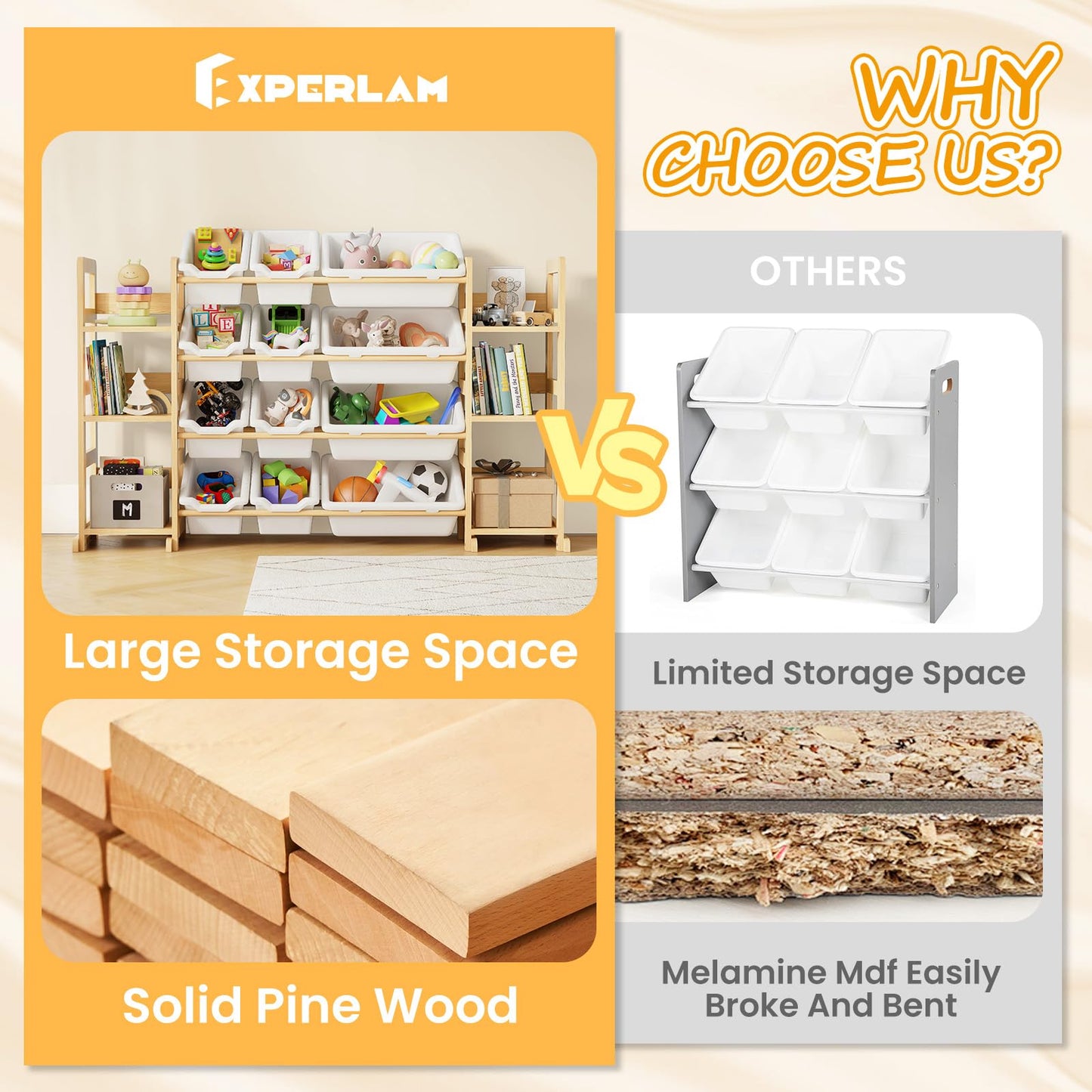 EXPERLAM Extra Large Toy Storage - Toy Storage Organizer, Wooden Toy Organizer with 6 Side Shelves and 12 Bins, 3-in-1 Bookshelf for Kids Rooms, Playroom, Nursery, White