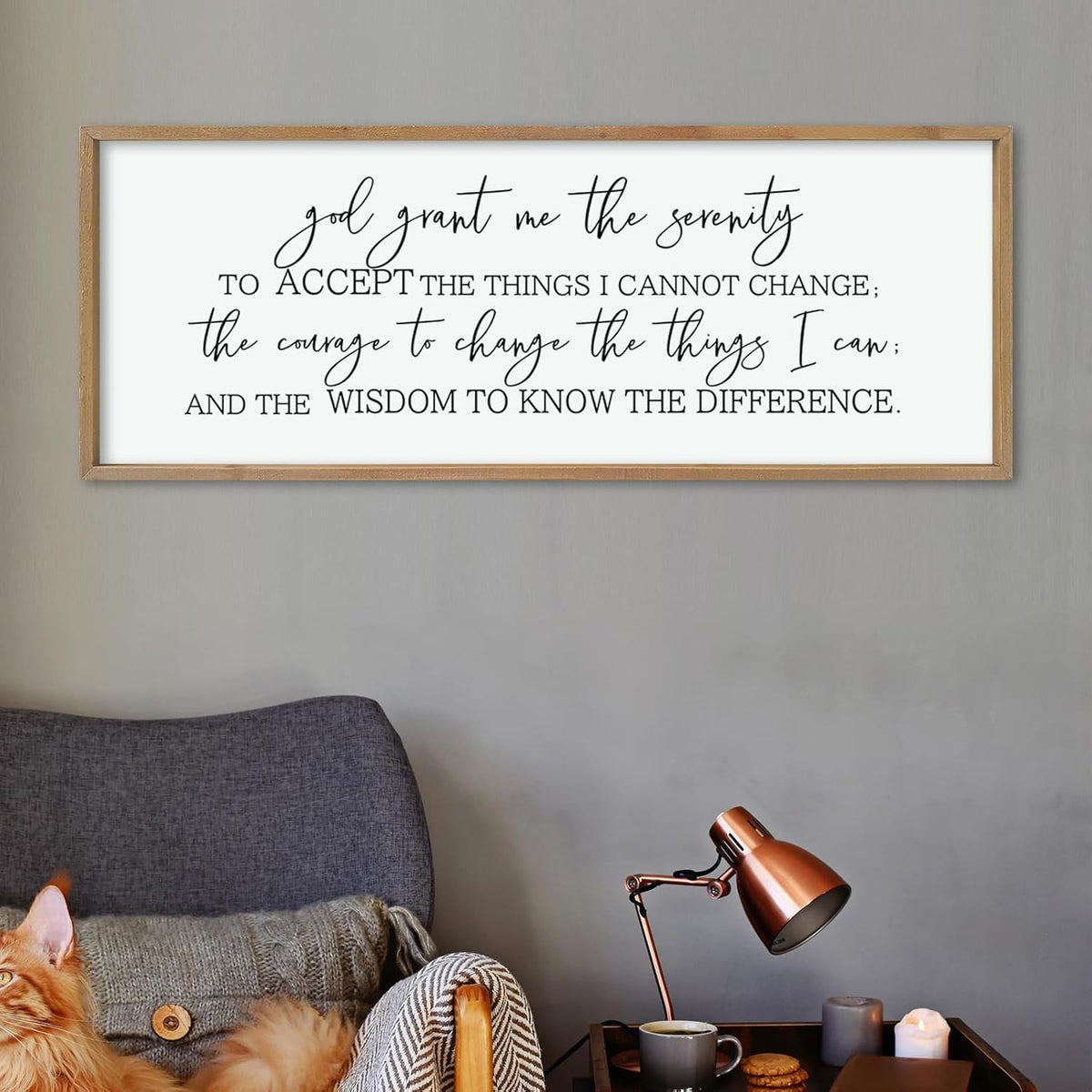 LuZhiQiang God Grant Me Prayer Wall Decor Art 40"×15" Serenity Prayer Bible Verse Sign Scripture Large Wood Framed Wall Hanging (Wood)