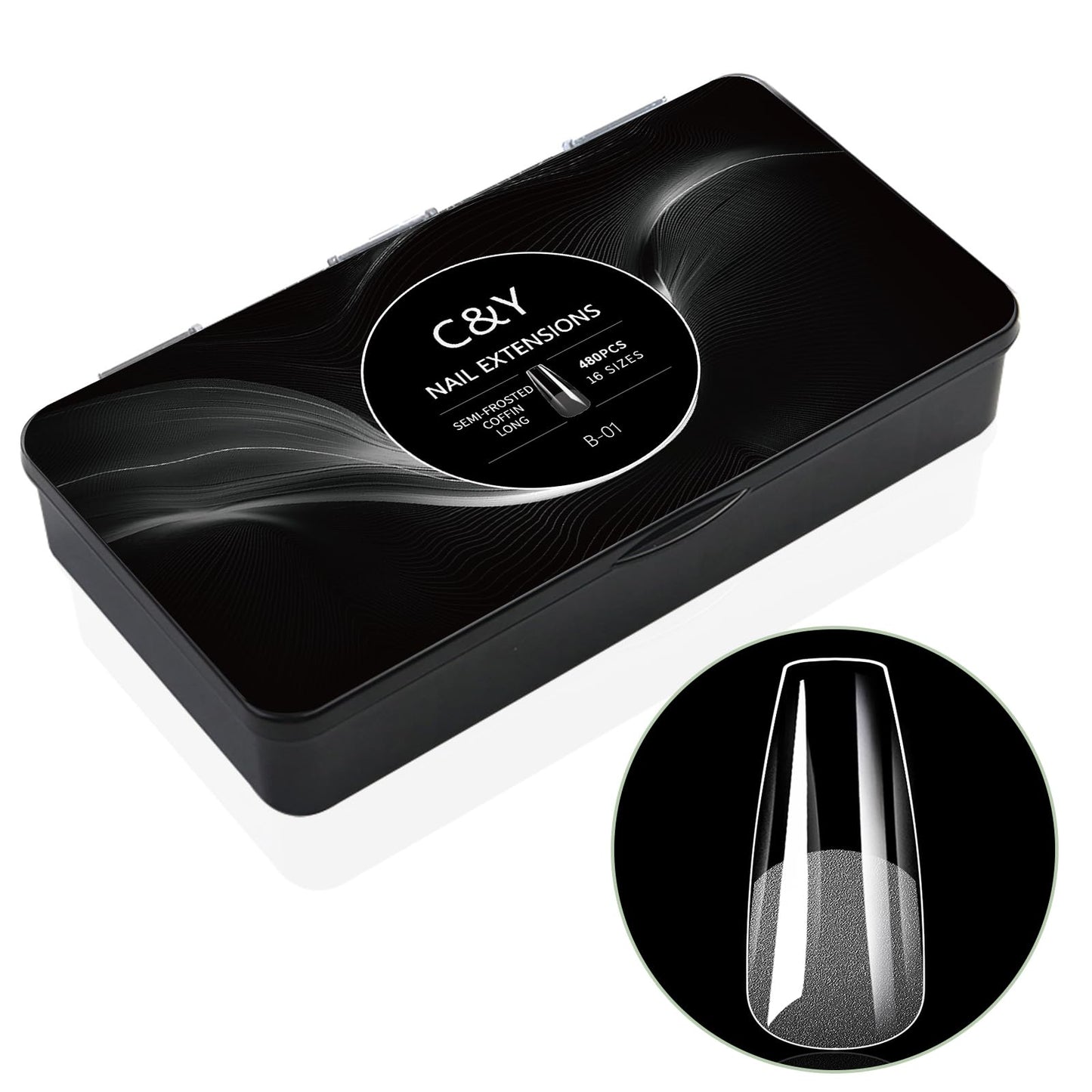 Cycullinyt 480pcs Sculpted Long Coffin Soft Gel Nail Tips, Professional False Nail Tips with Box - 16 Sizes Full Cover Clear Acrylic Press On Fake Nails for Extension Manicure Salon DIY at Home