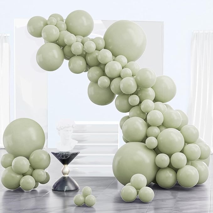 PartyWoo Sage Green Balloons 85pcs Different Sizes of 18 12 10 5 Inch Dusty Boho Green Latex Balloon Arch Kit for Wedding Birthday Dinosaur Jungle Golf Football Theme Party Decorations Green-F32