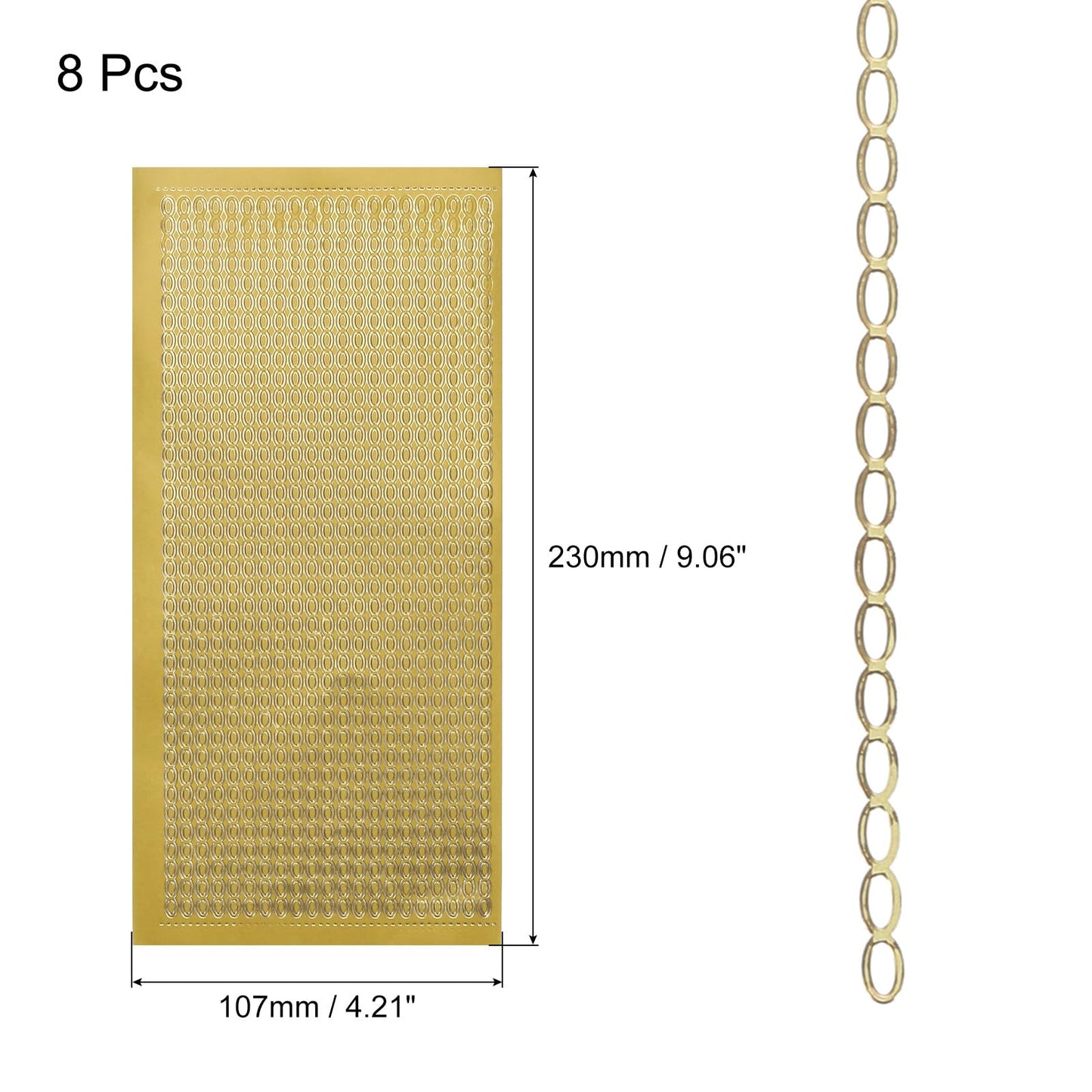 MECCANIXITY 8 Sheets Nail Gold Glitter Art Stickers Decals 3D Chains Line Metallic Sticker Holographic Self Adhesive for Nail Scrapbook DIY Decoration