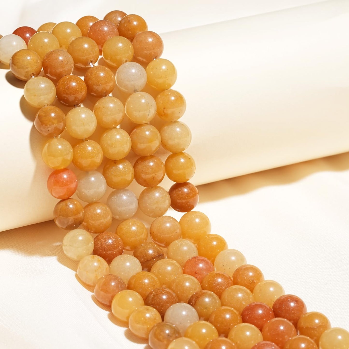 8mm Natural Yellow Jade Gemstone Beads Polished Round Smooth Stone Beads for Bracelets Jewelry Making 15inch Loose Beads