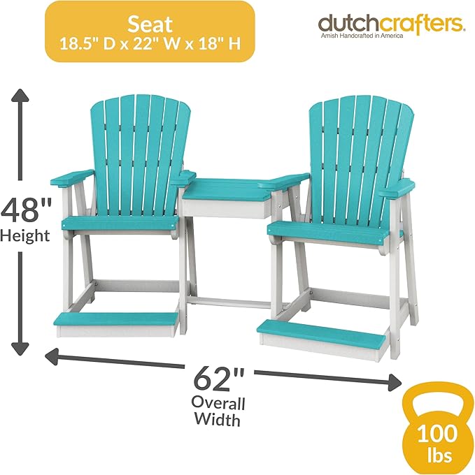 DutchCrafters Plastic Poly Outdoor Bistro Set with 2 Chairs and Attached Center Table, 3 Piece Patio Furniture Set - Amish Made in USA (White & Light Gray)